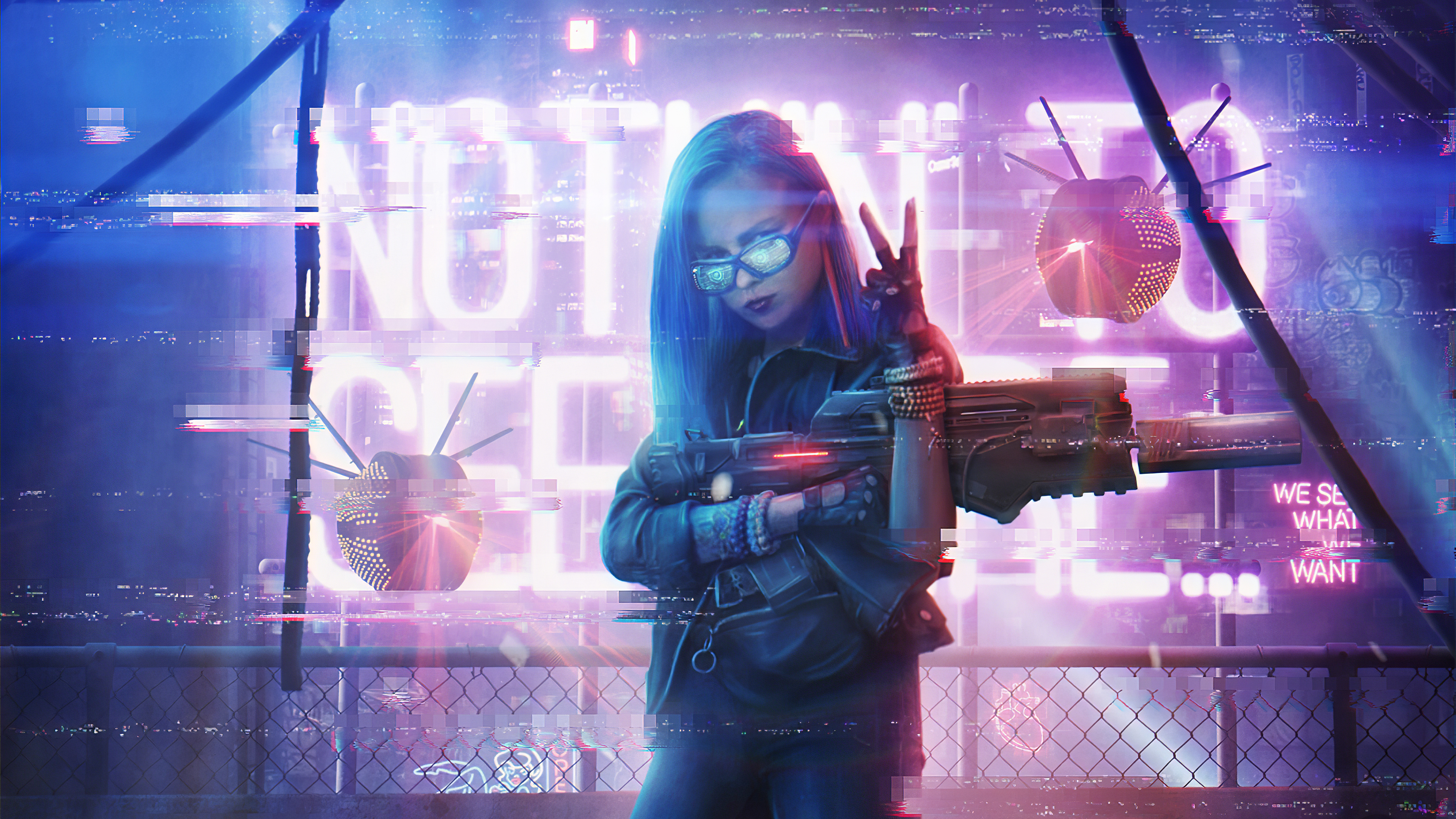 Cyberpunk Futuristic Girl Gun Neon Weapon Woman 3840x2160