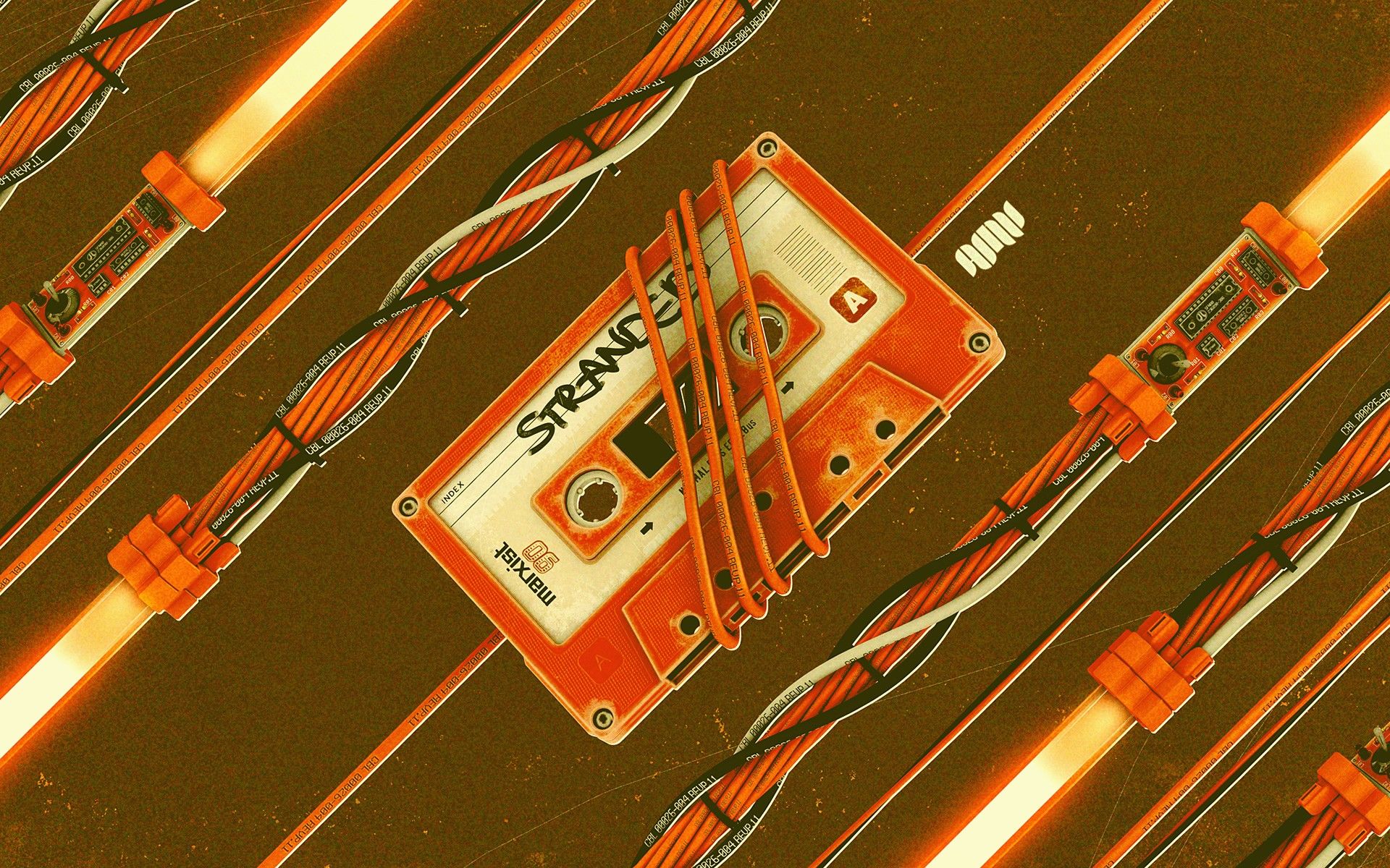 Digital Art Cassette Wires Microchip PCB Neon 1920x1200