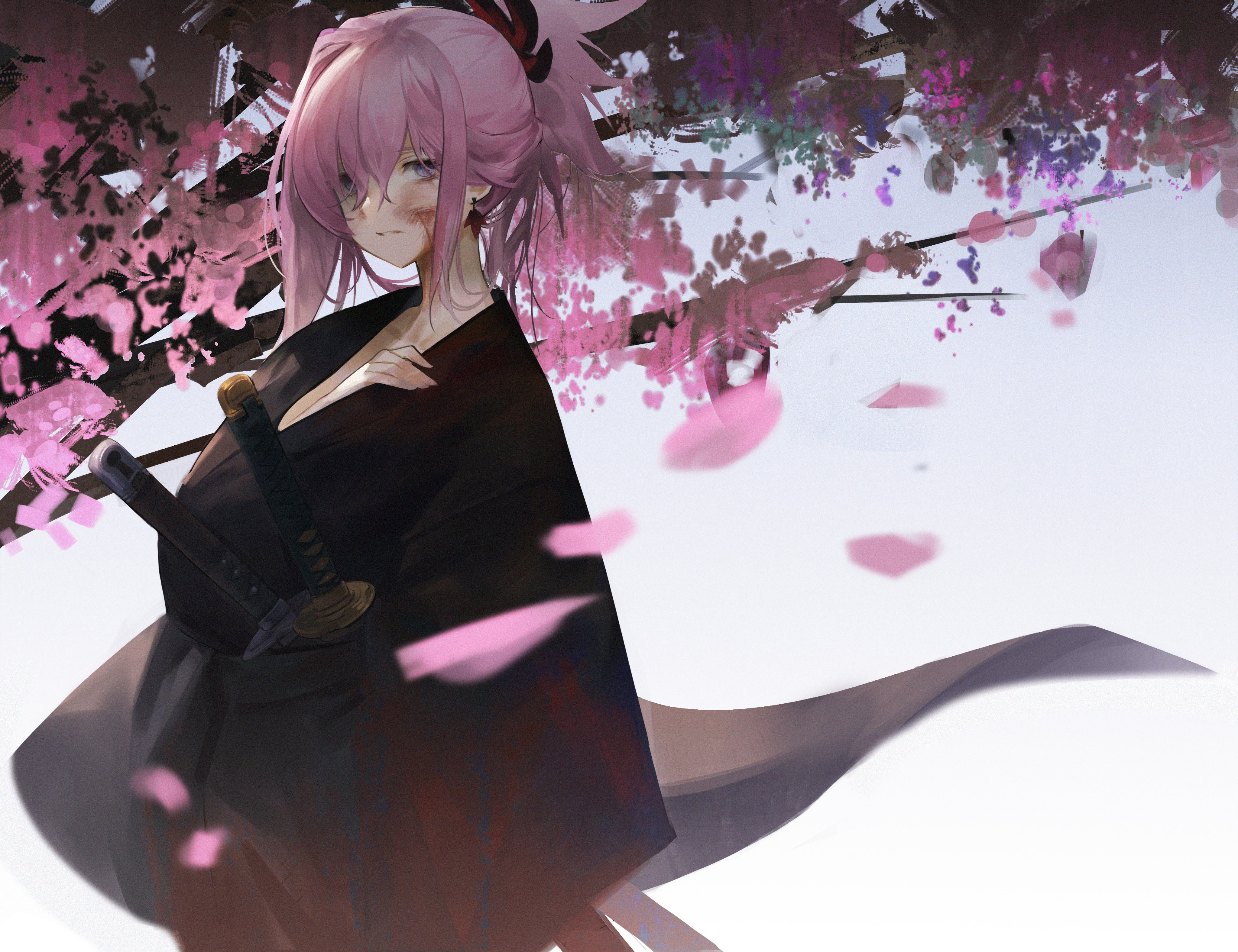 Anime Anime Girls Artwork Miyamoto Musashi Fate Grand Order FGO Fate Series Dokshuri Pink Hair Japan 4096x3151