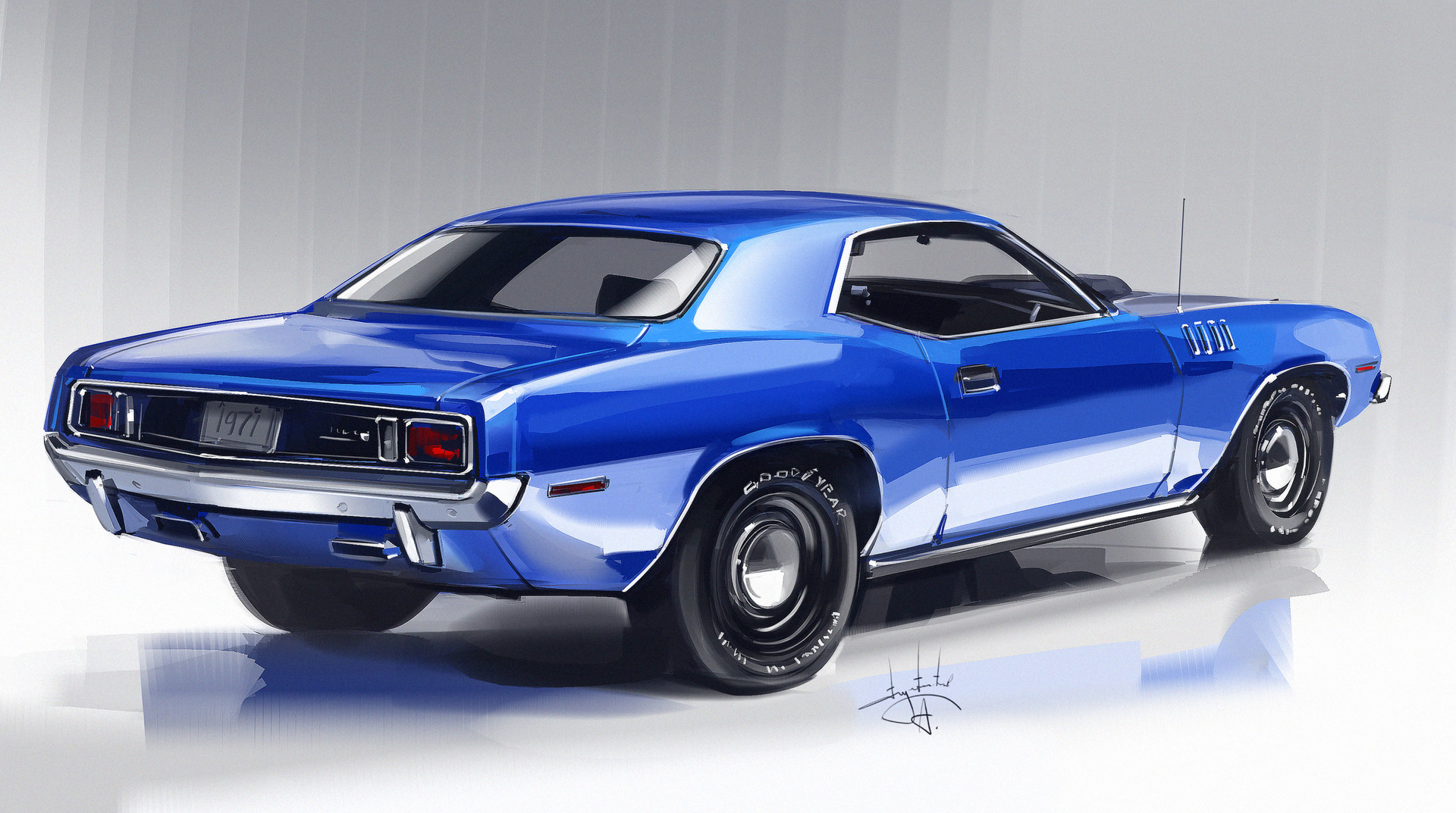 Aleksandr Sidelnikov Simple Background Car Blue Cars 1971 Plymouth Cuda Muscle Cars 1920x1073