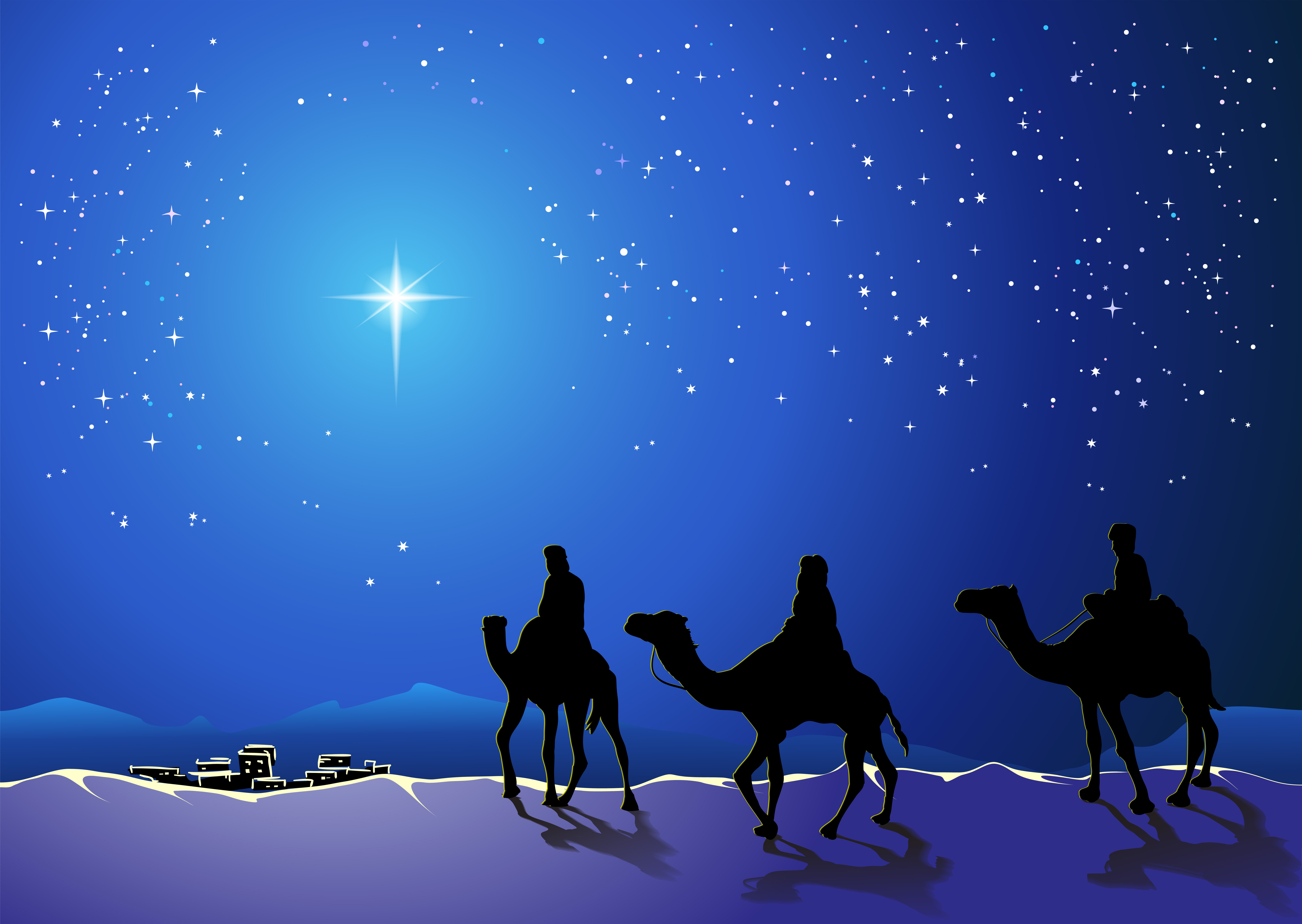 Blue Camel Christmas Night Stars The Three Wise Men Town 6340x4500