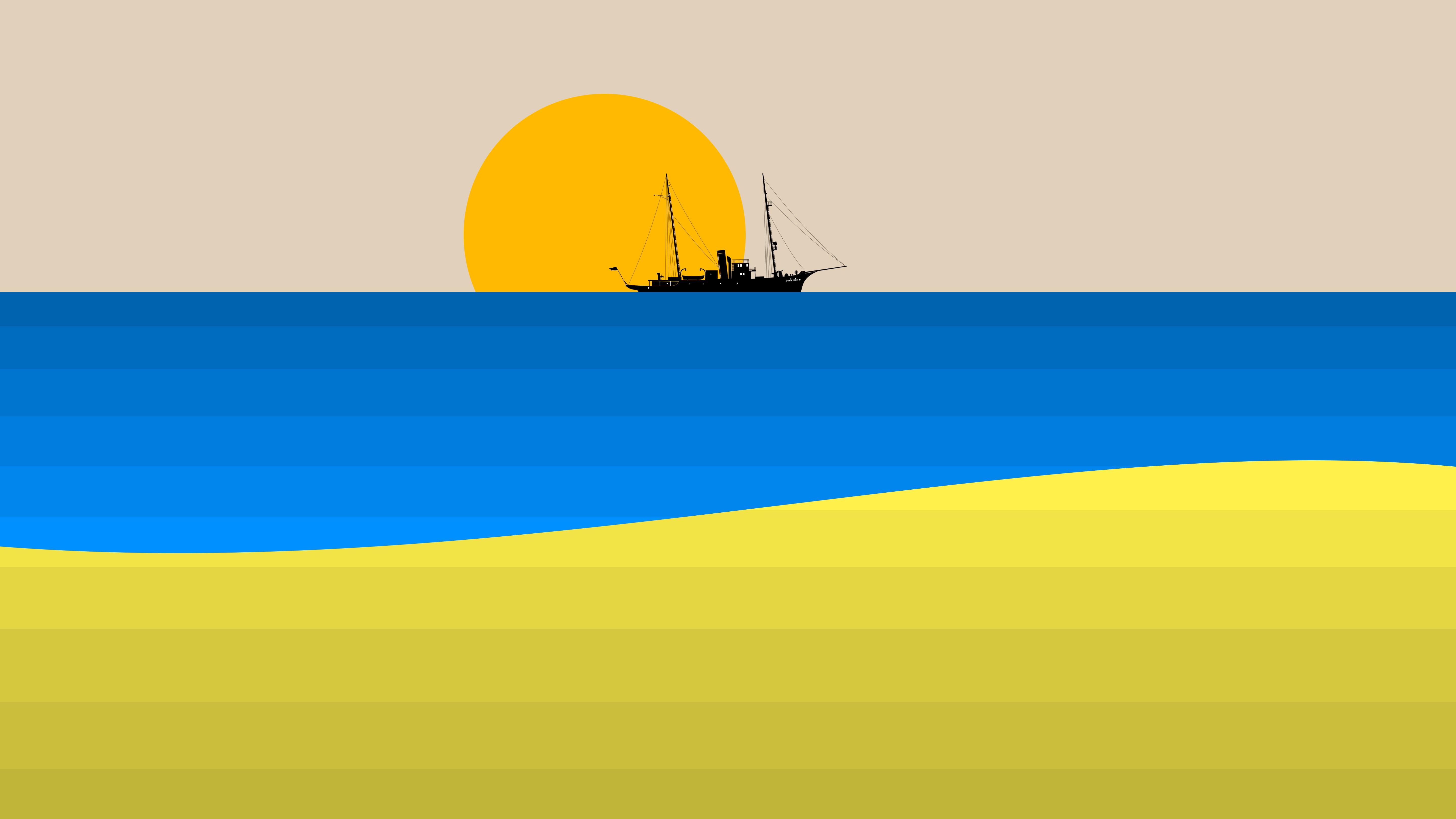 Minimalist Ocean Ship Sun 5760x3240