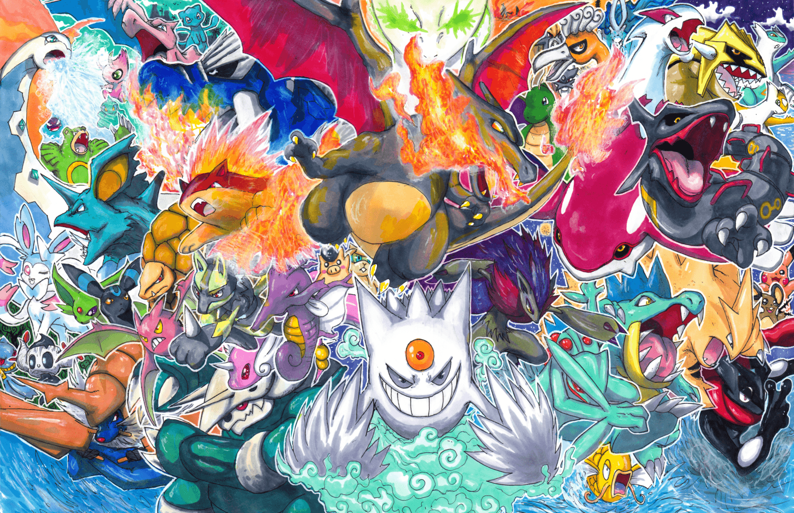 Pokemon Shiny Pokemon Anime Colorful Fan Art Artwork 1600x1034