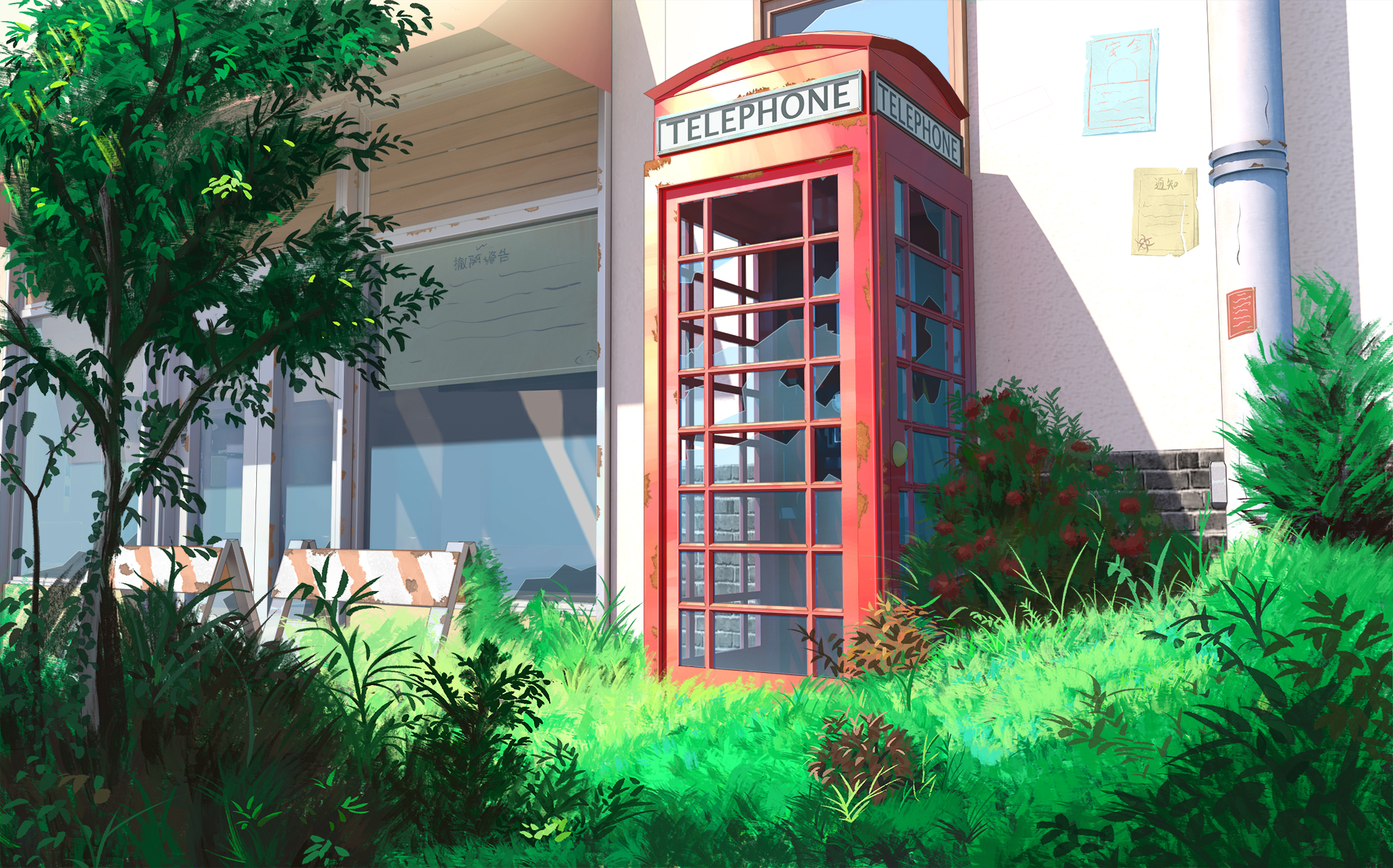 Artwork Digital Art Telephone Phone Box Grass Abandoned 1920x1197
