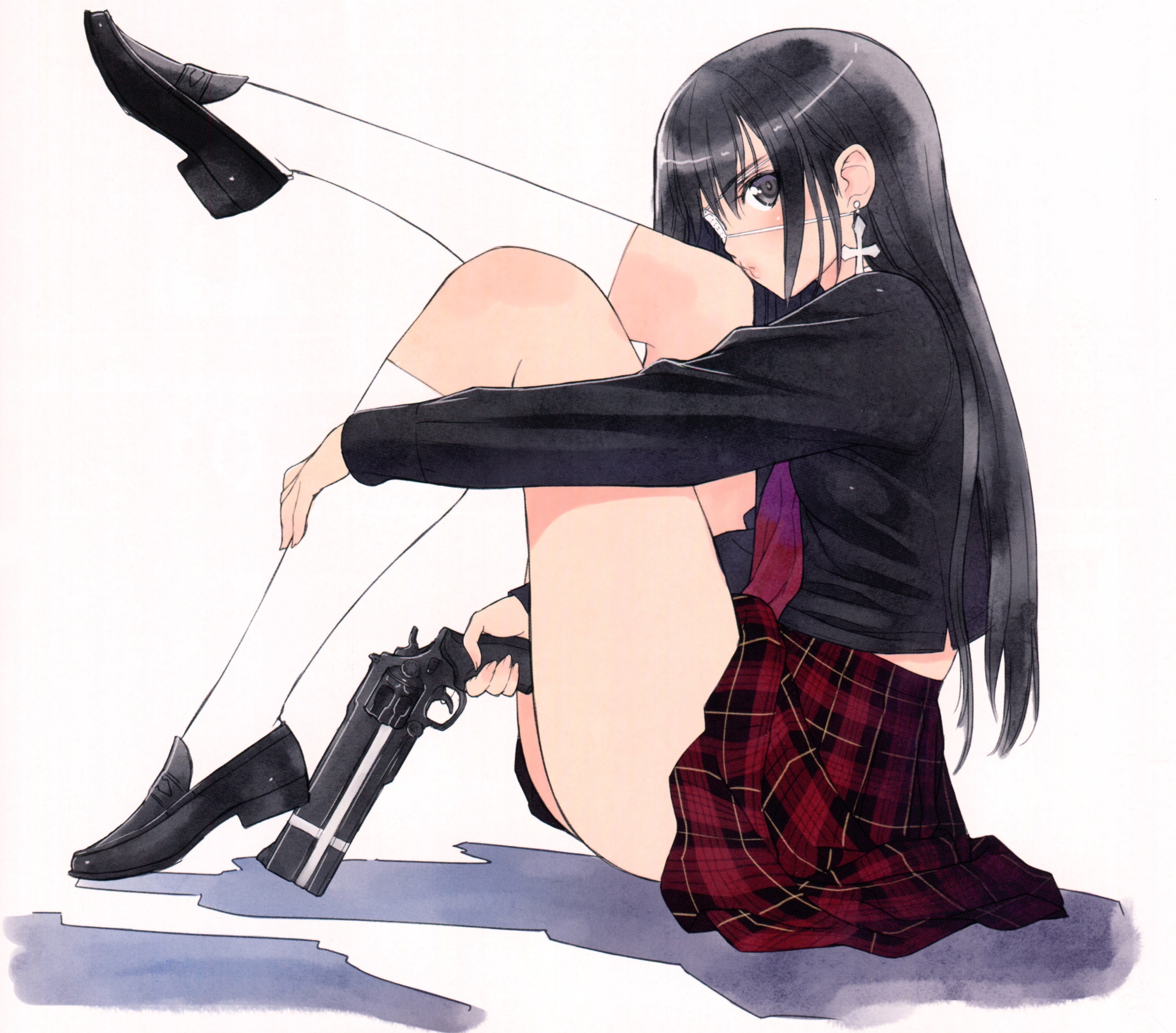 Black Hair Blush Eye Patch Girl Long Hair Maria Akeno School Uniform Skirt Socks Weapon 4680x4112