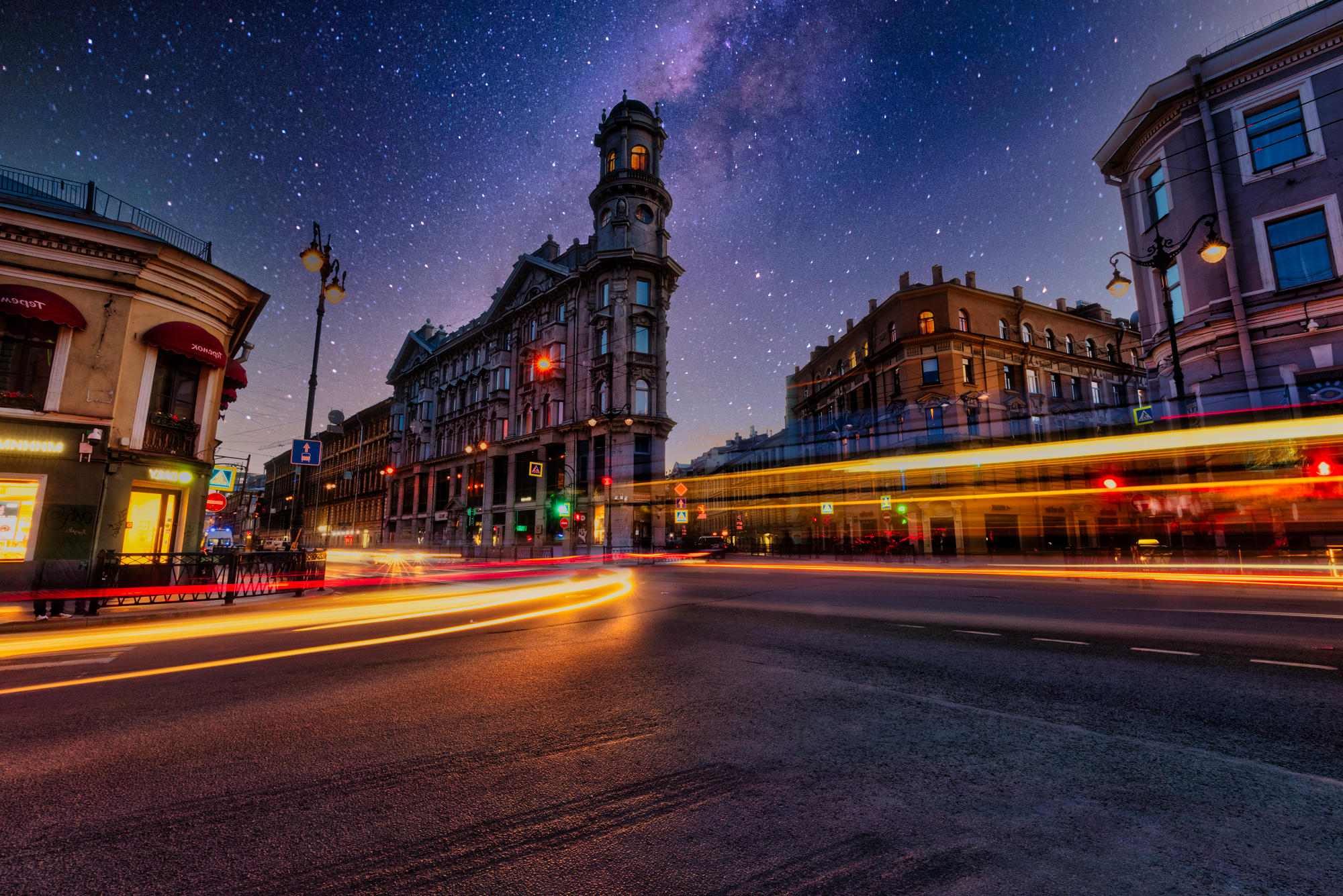 Road Urban Light Trails Street Lights Street Light Traffic Traffic Lights Night Night Sky Photograph 2000x1335