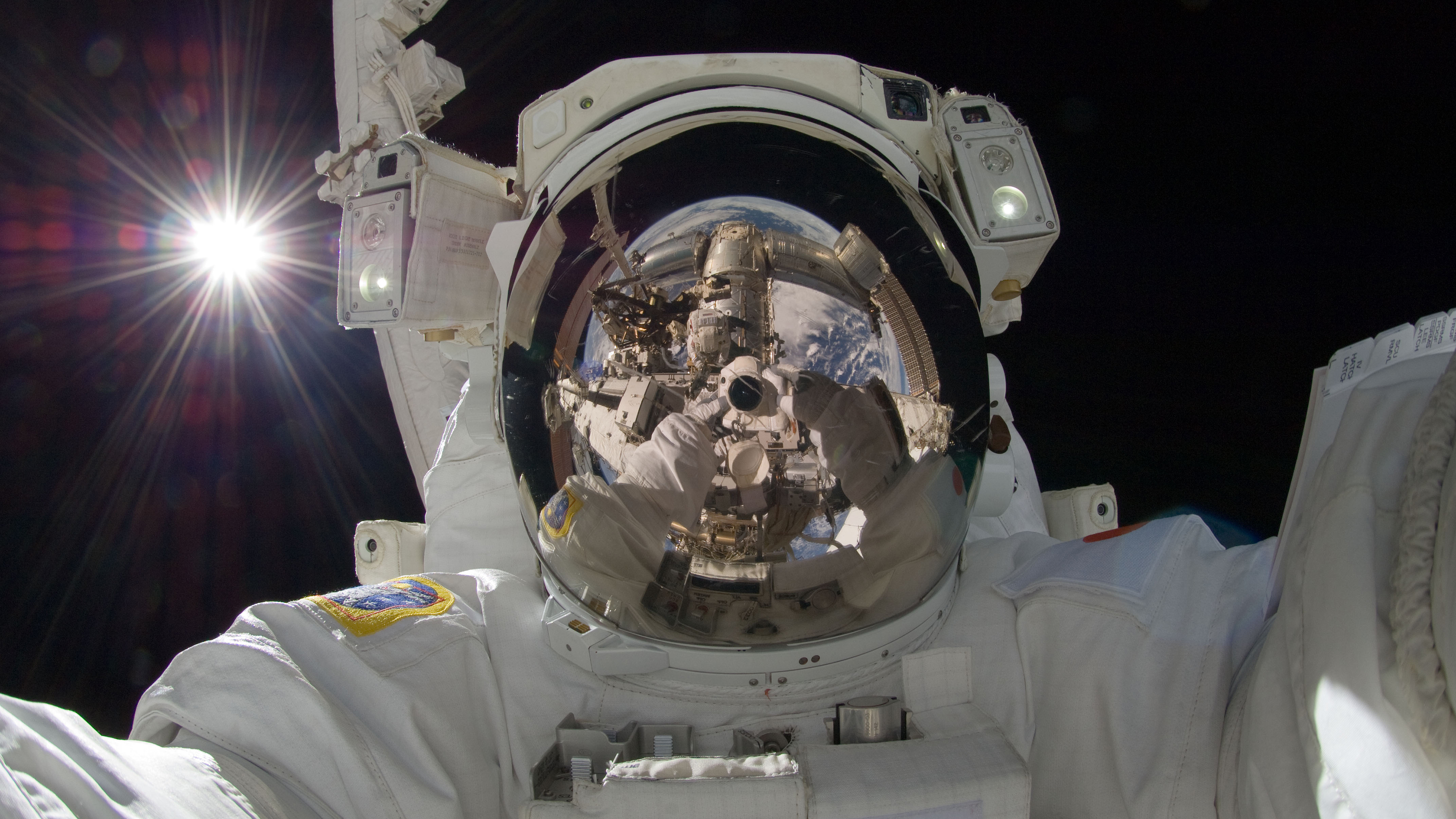 Astronaut Spacesuit Selfies Space Reflection ISS Space Station Helmet NASA Earth International Space 3840x2160