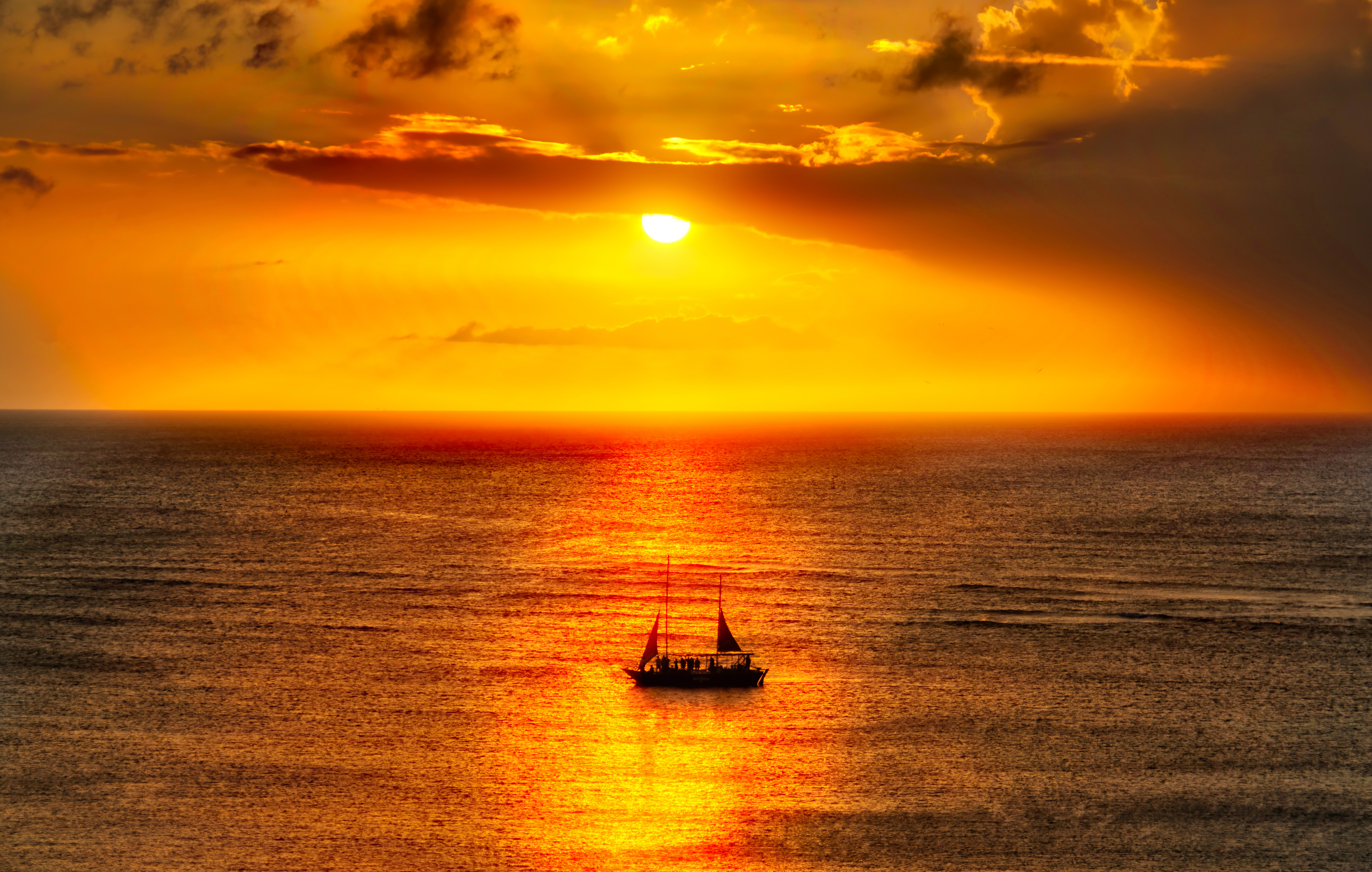 Caribbean Hdr Horizon Ocean Sailboat Sailing Seascape Sunset 7589x4826