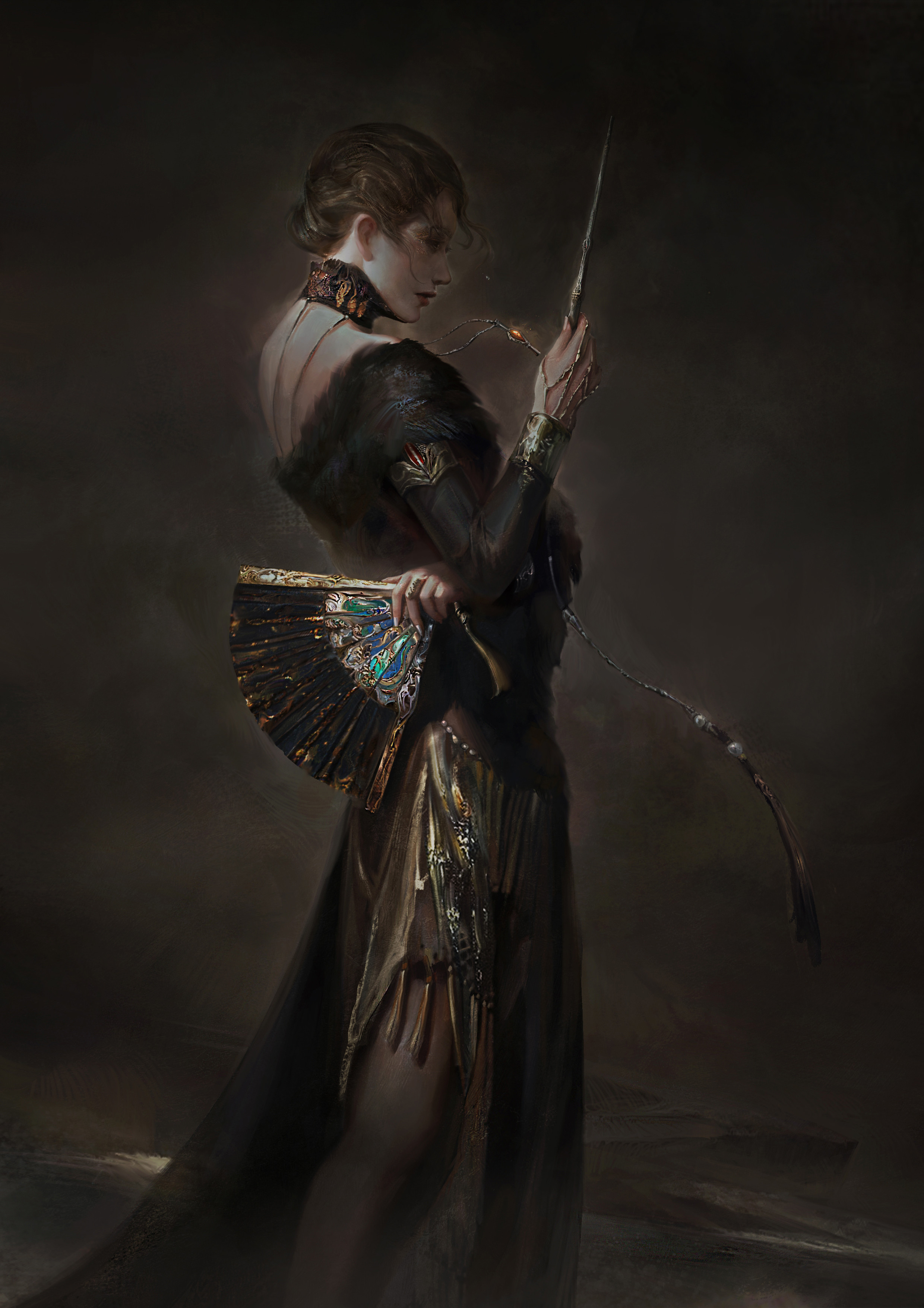 Yi Portrait Display Digital Painting Digital Art Simple Background Dress Women Wizard Black Dress Bl 2480x3508