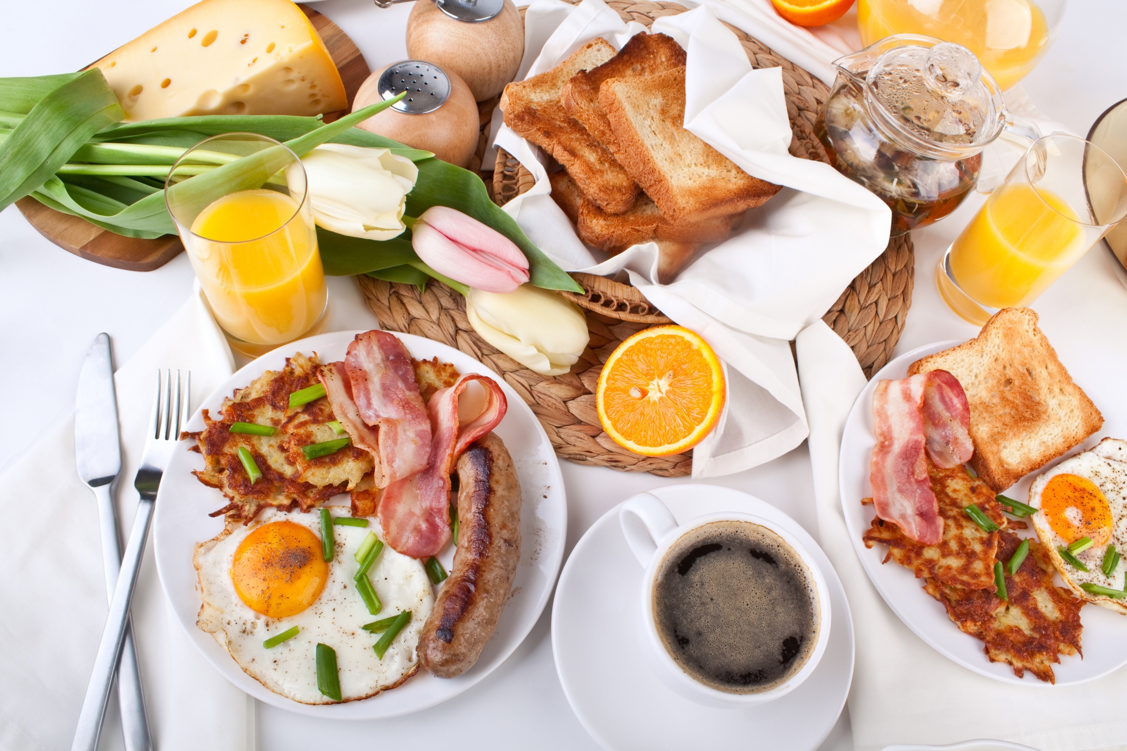 Breakfast Cheese Coffee Egg Meat Sausage Still Life Toast 2290x1527