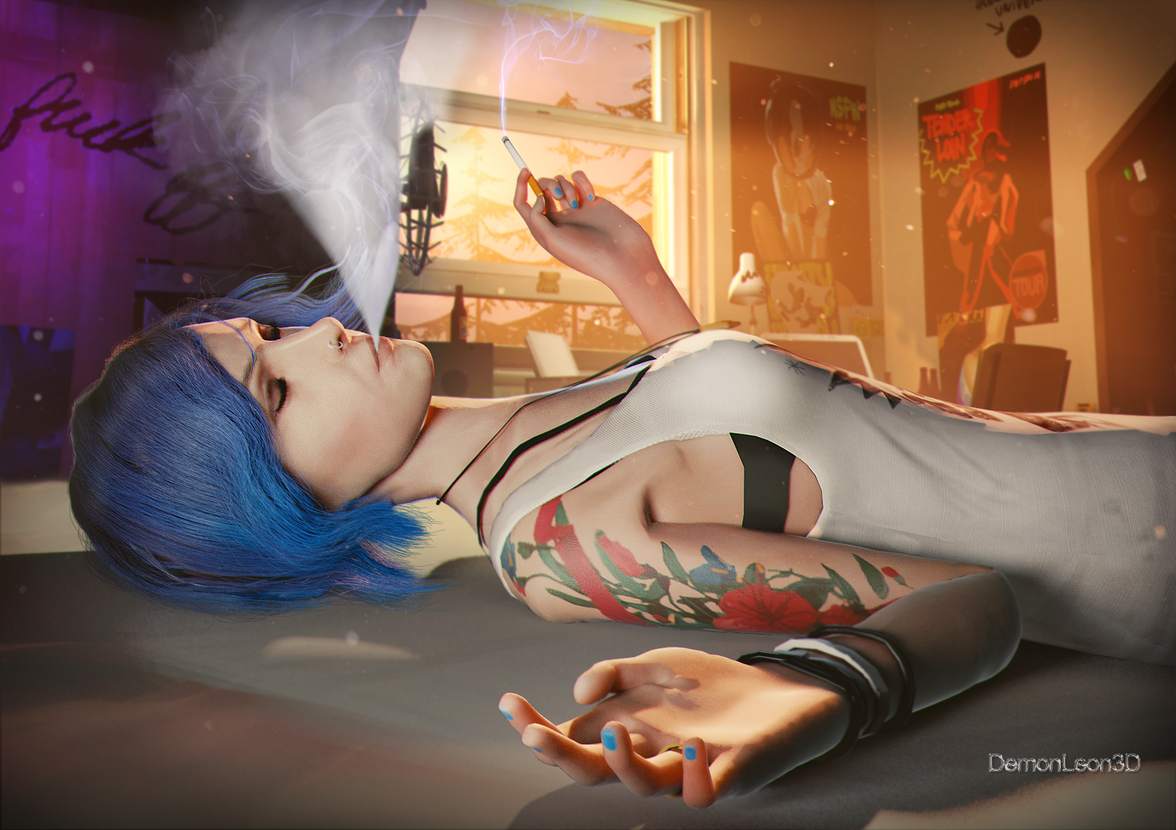 Blue Hair Chloe Price Cigarette Life Is Strange Necklace Smoke Window 1700x1200