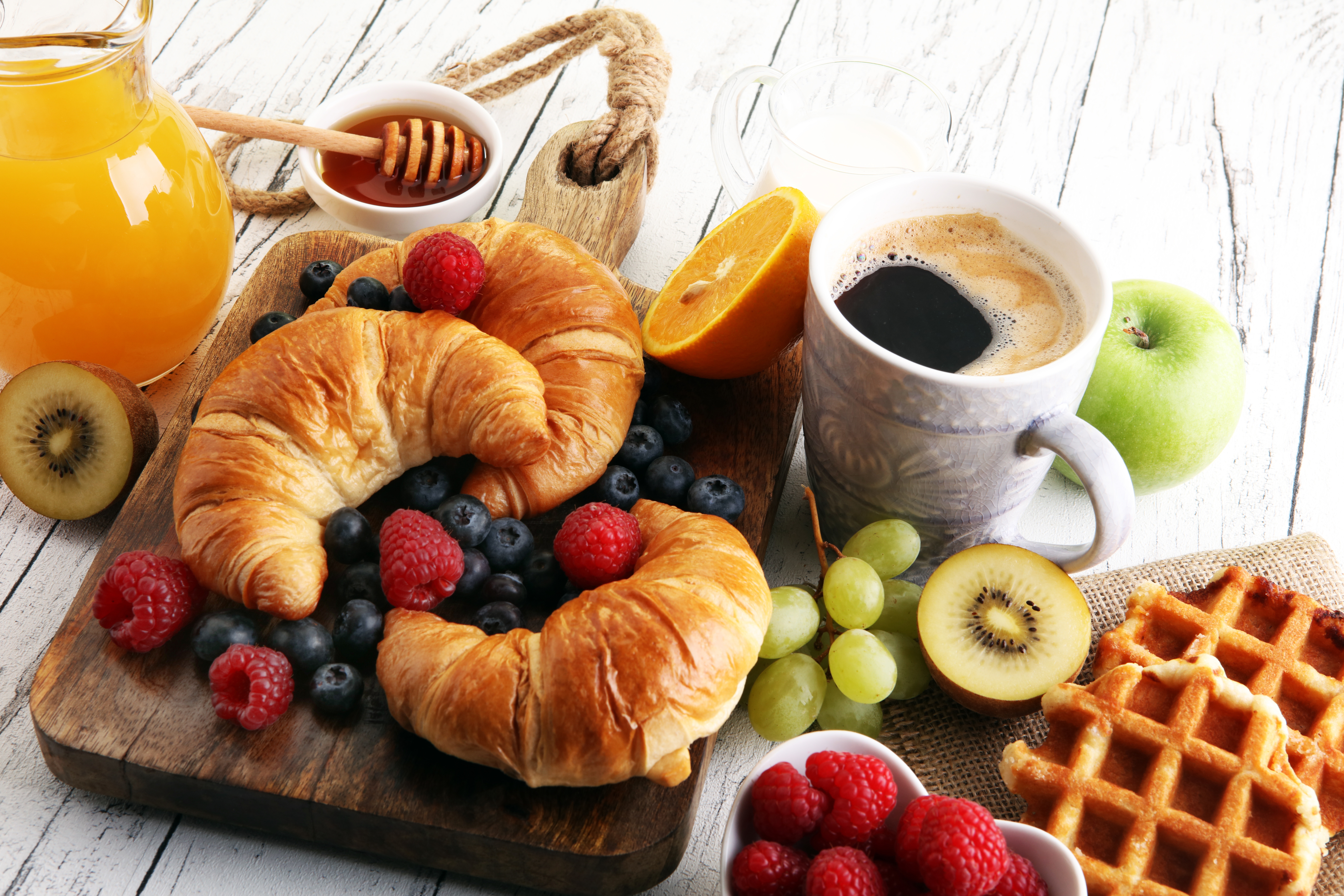Blueberry Breakfast Coffee Croissant Fruit Raspberry Still Life 8688x5792
