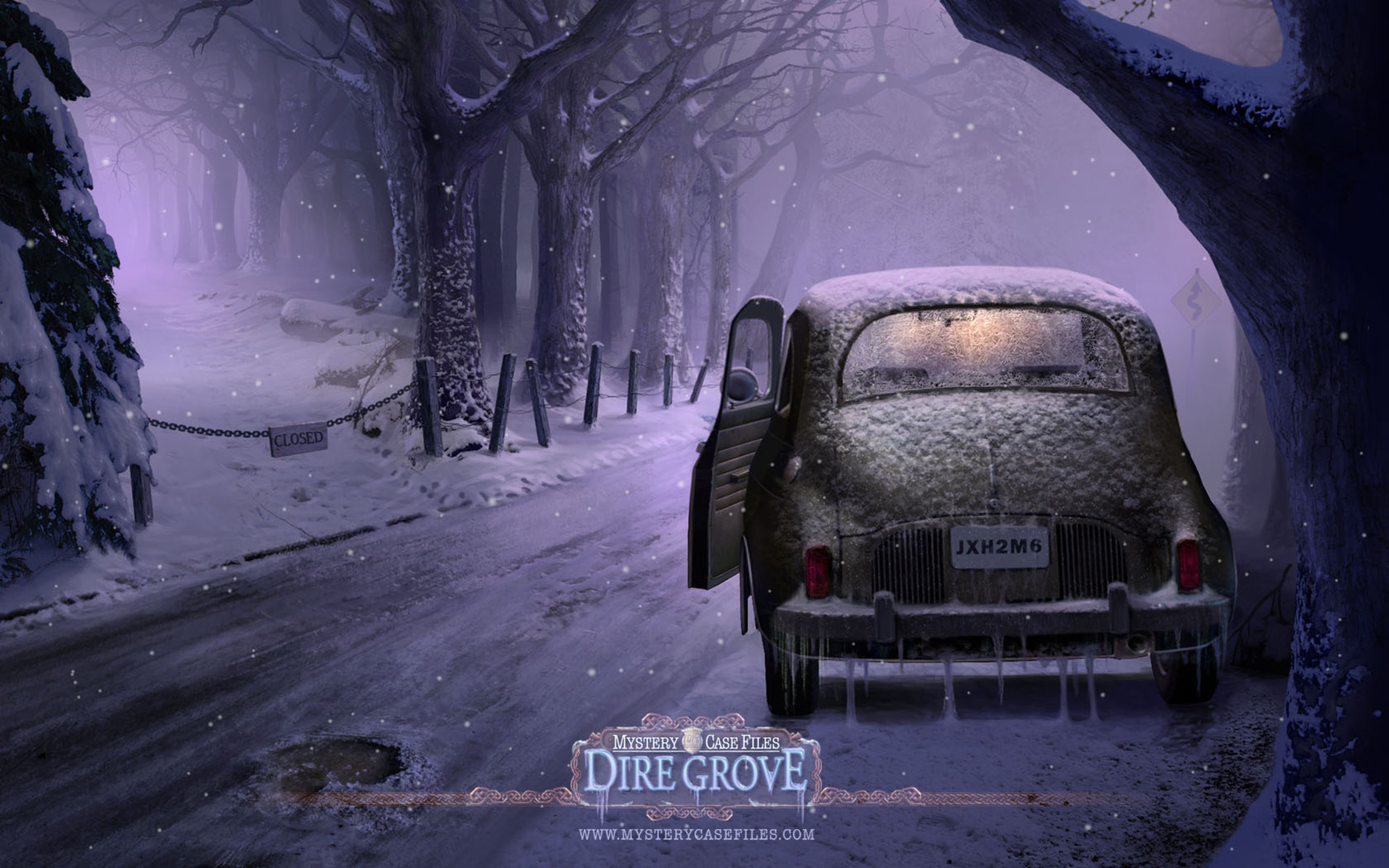 Mystery Case Files Dire Grove Old Car Road Snow Video Game Vintage Winter 1920x1200