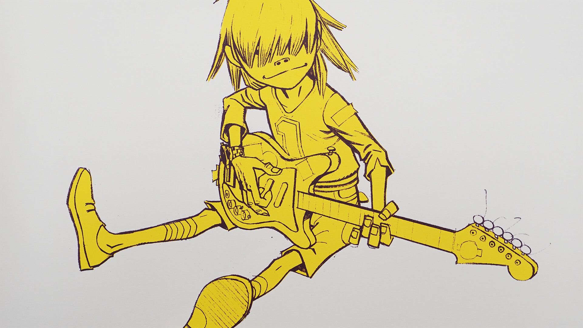 Gorillaz Music Cartoon Guitar Noodle Yellow White Background 1920x1080