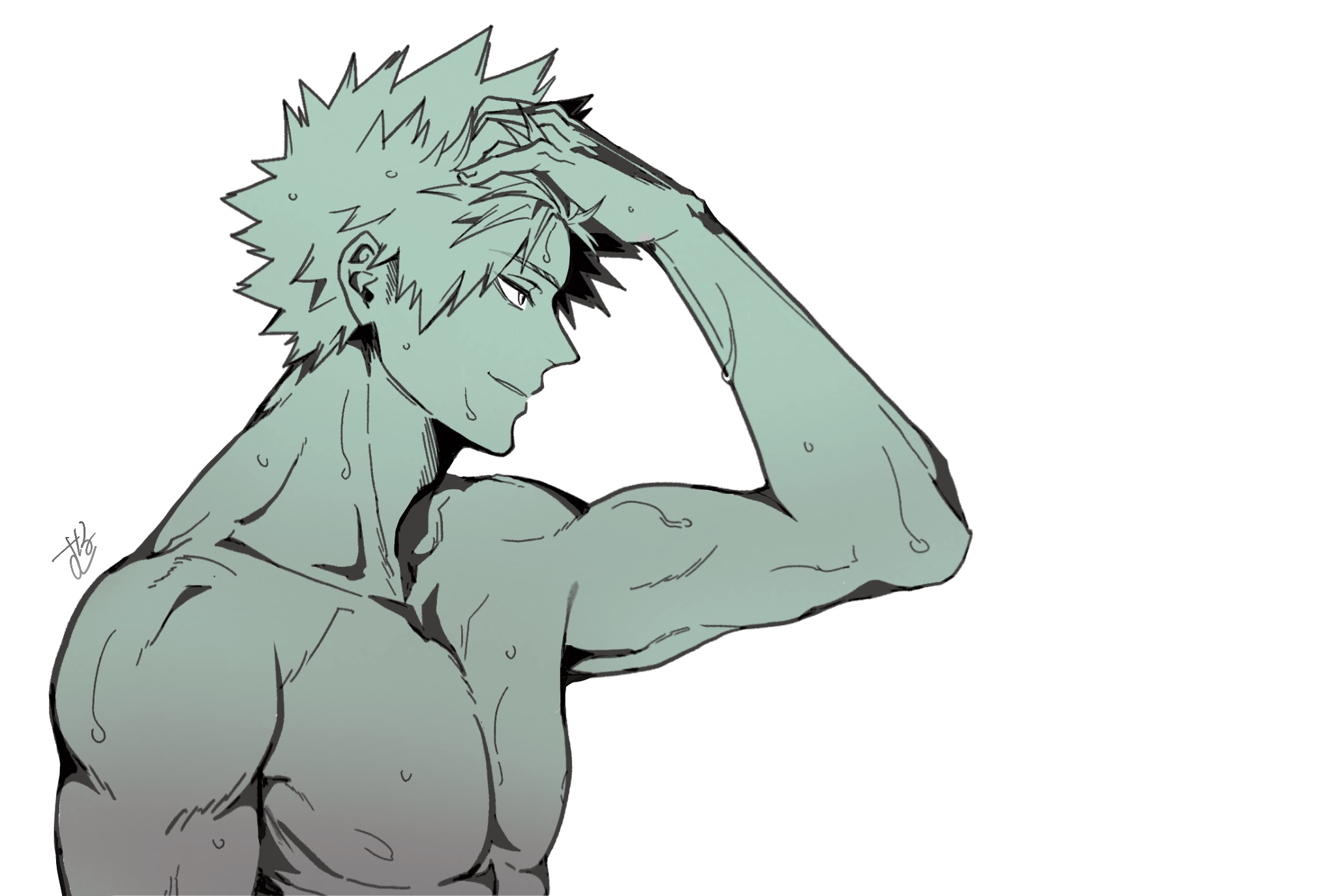 Anime Boys Katsuki Bakugou Blond Hair Muscles Muscular Sweat Simple Background 2039x1375