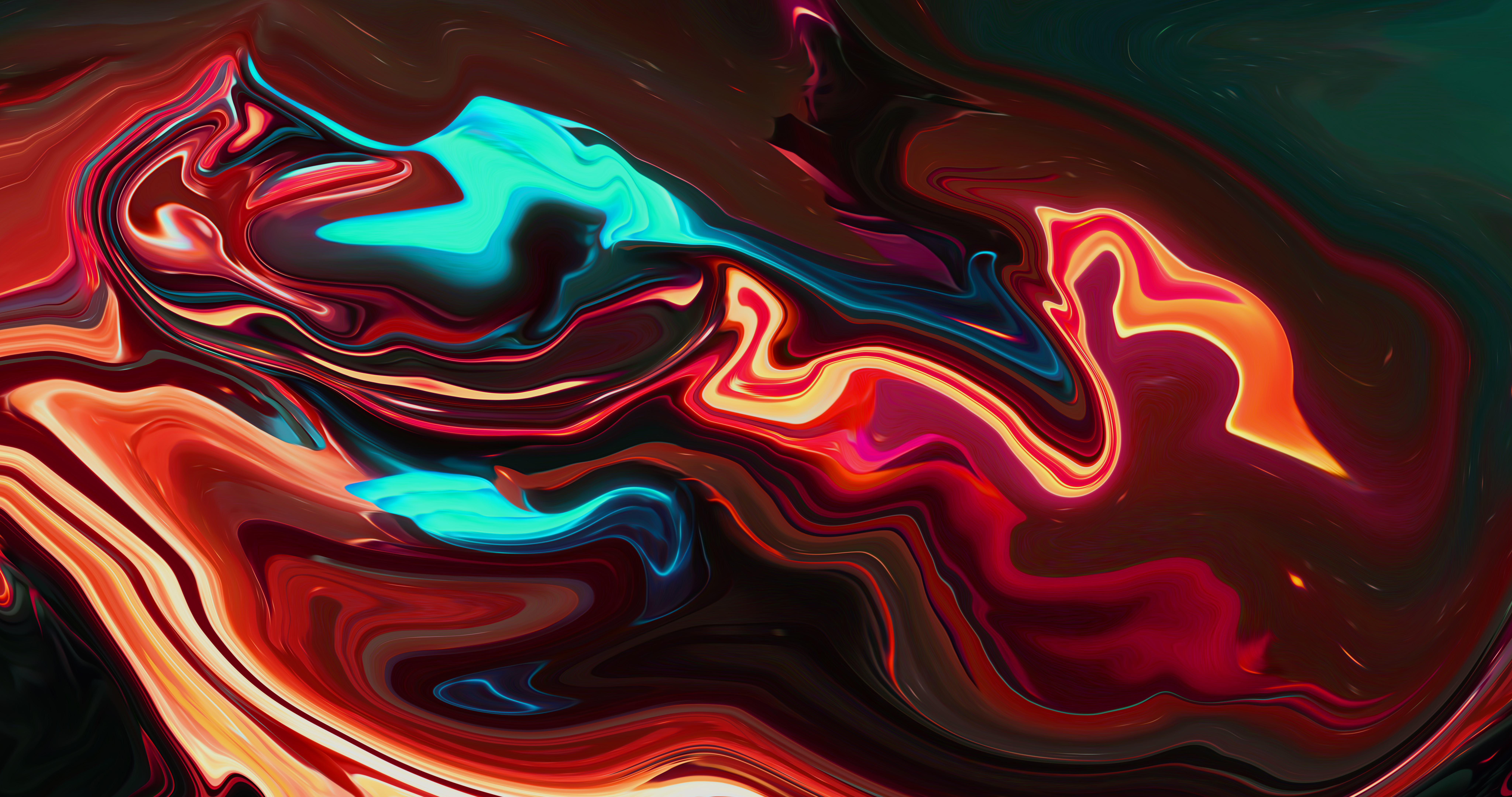 Abstract Shapes Fluid Liquid Artwork Digital Art Paint Brushes Neon 8 K Red Volcano 8192x4320