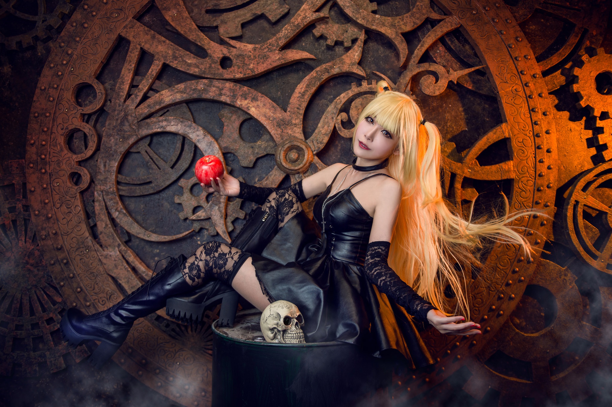 Black Dress Blonde Cosplay Death Note Long Hair Model Skull Woman 2048x1363