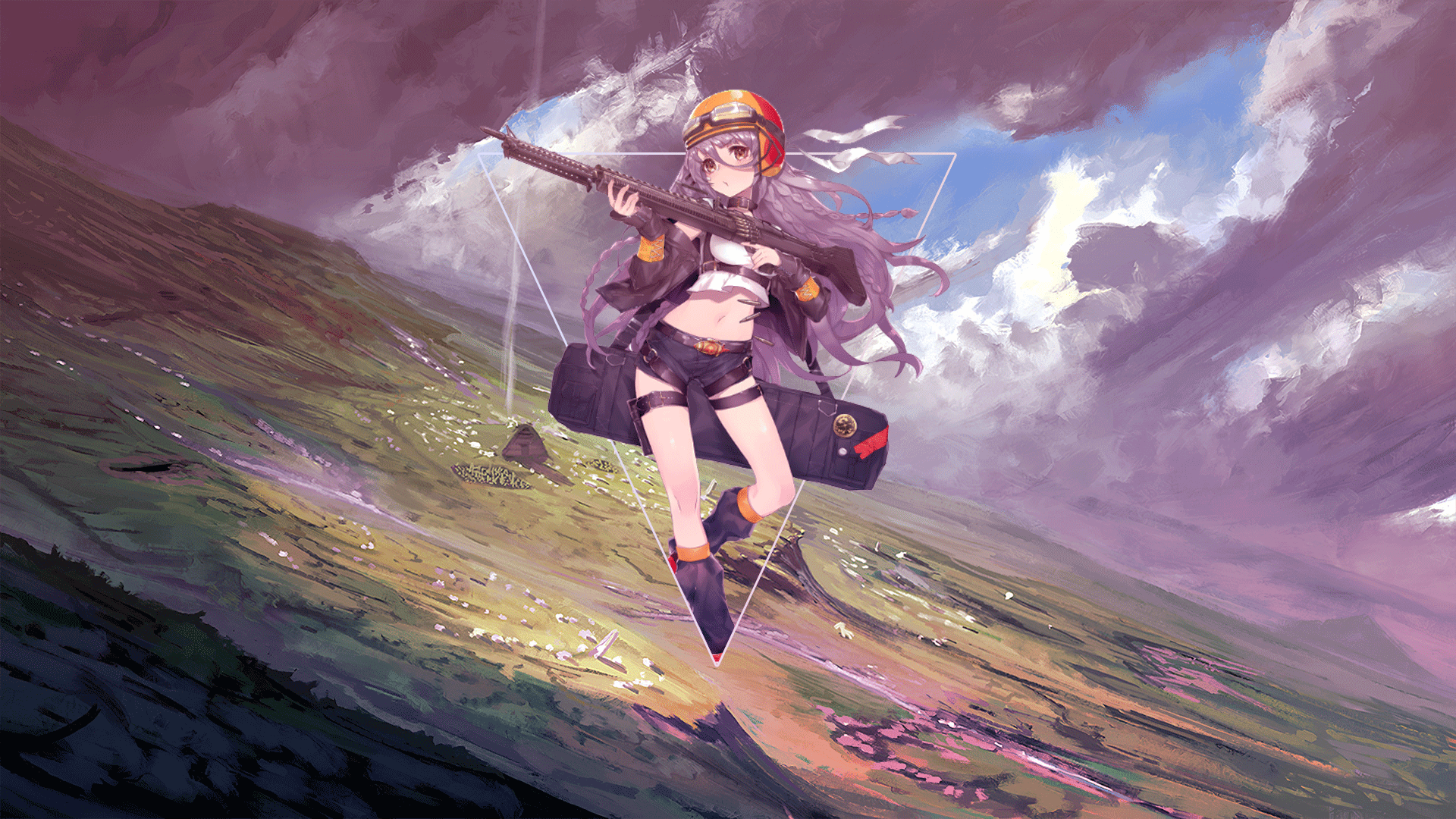 Anime Anime Girls Photoshop Digital Art Picture In Picture Abstract Landscape Triangle Sky Helmet Na 1920x1080
