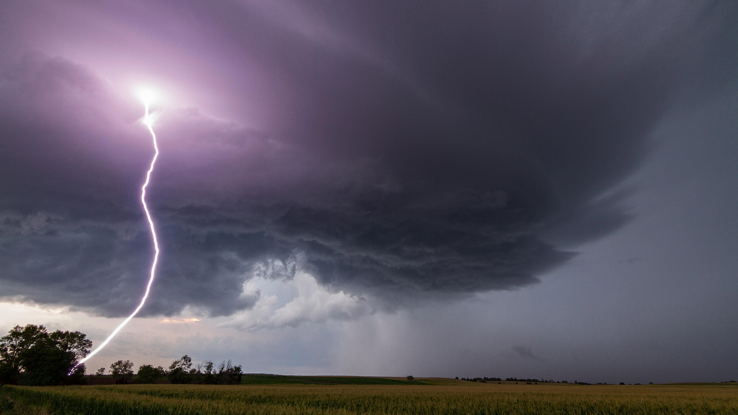 Landscape Storm Lightning Nature Clouds Field 2560x1440