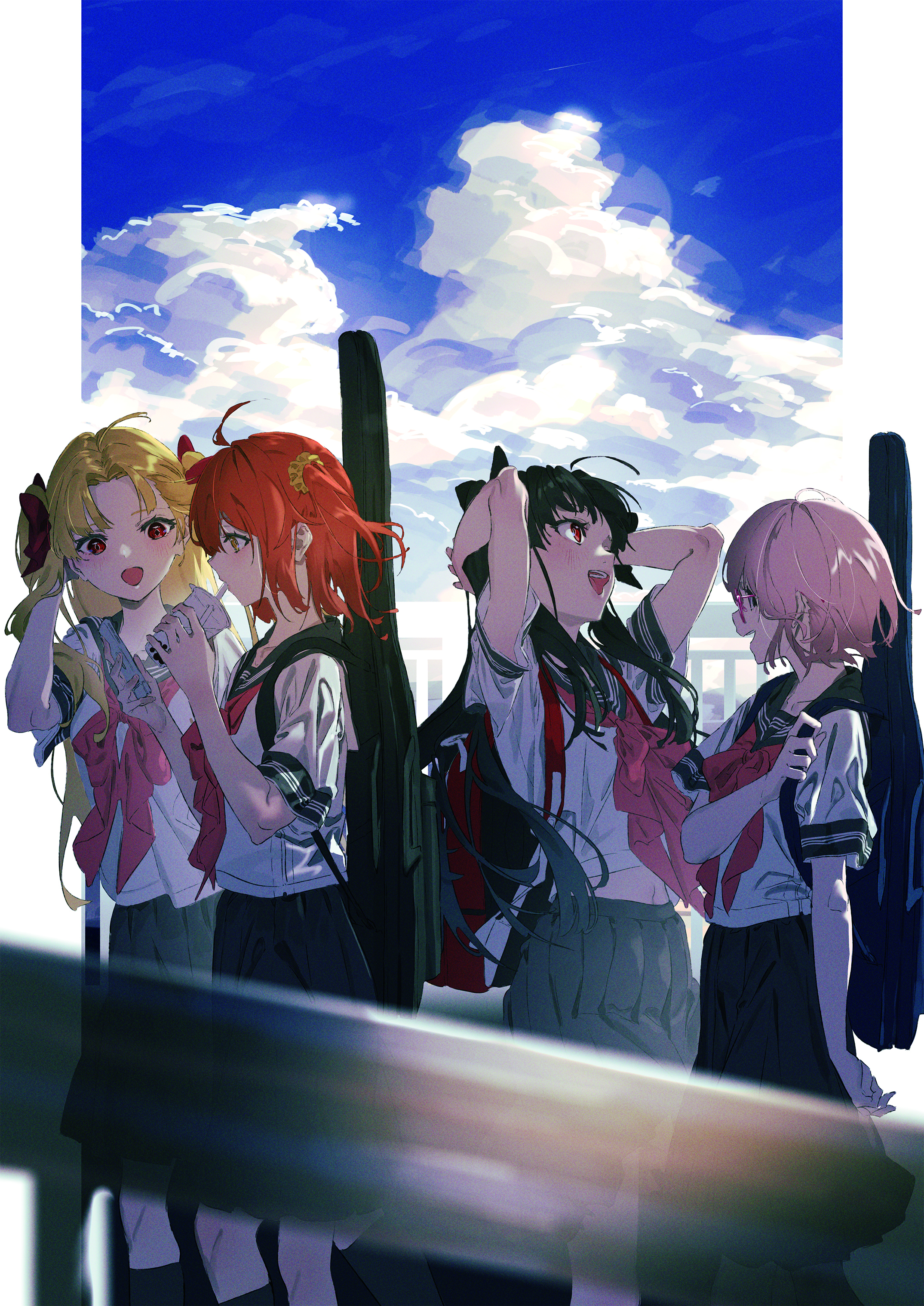 Anime Girls Rolua Noa Fate Grand Order Anime Blonde Redhead Dark Hair Pink Hair Arms Up Schoolgirl S 2149x3036