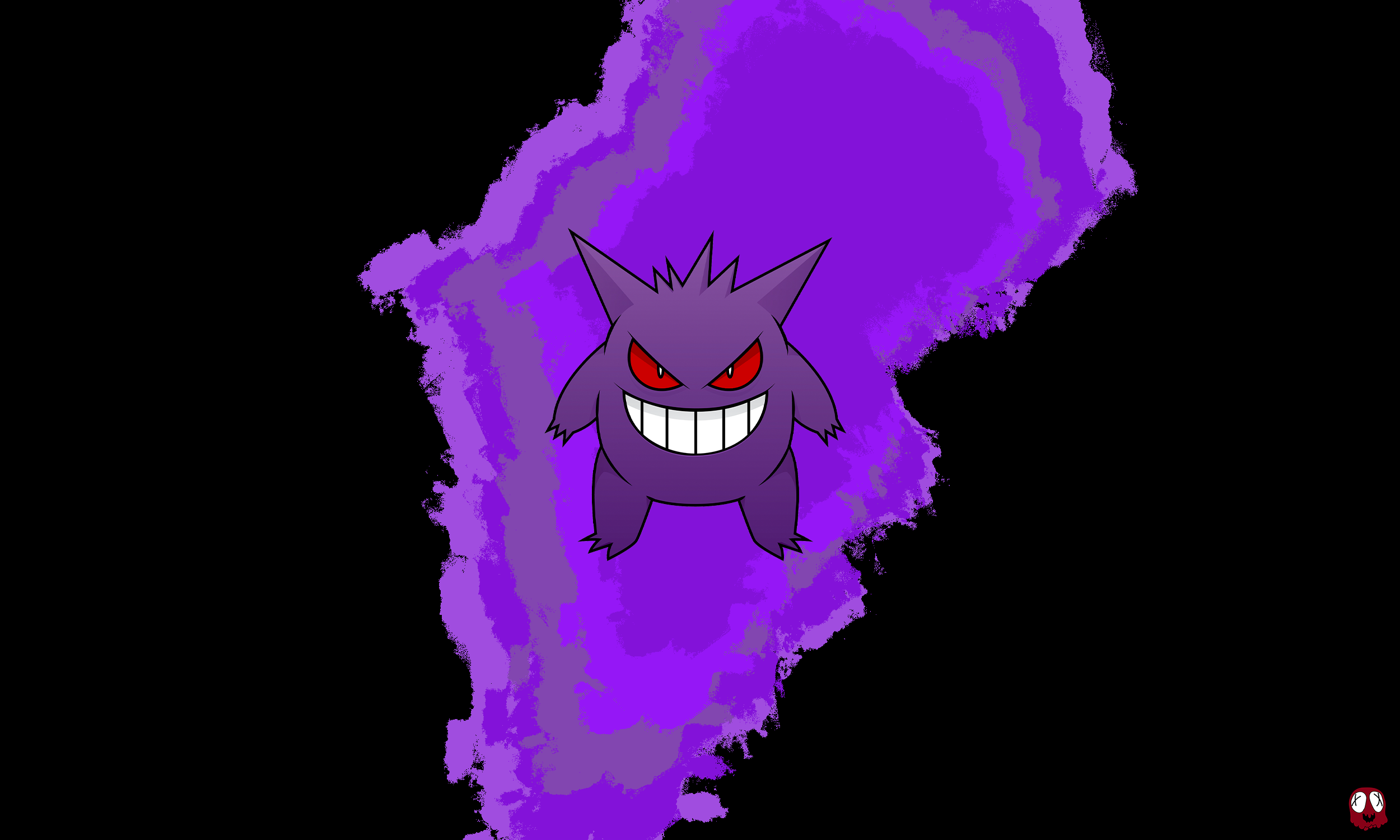 Pokemon Gengar Purple Background Black Background Red Eyes Anime