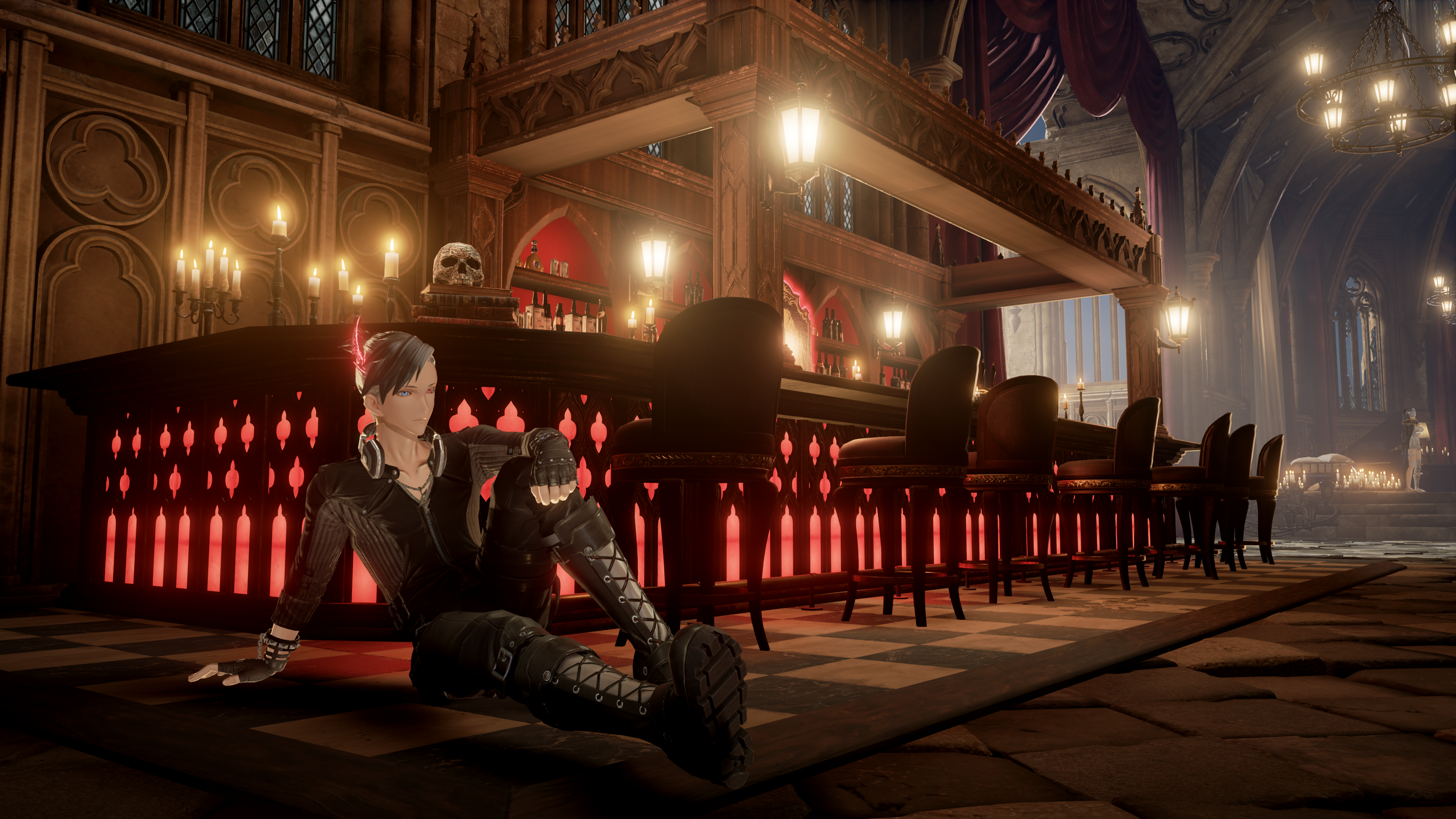 Code Vein Custom Custom Made Chara Bartender Gothic Chair Candles Red Architecture Black Punk Rock F 3840x2160