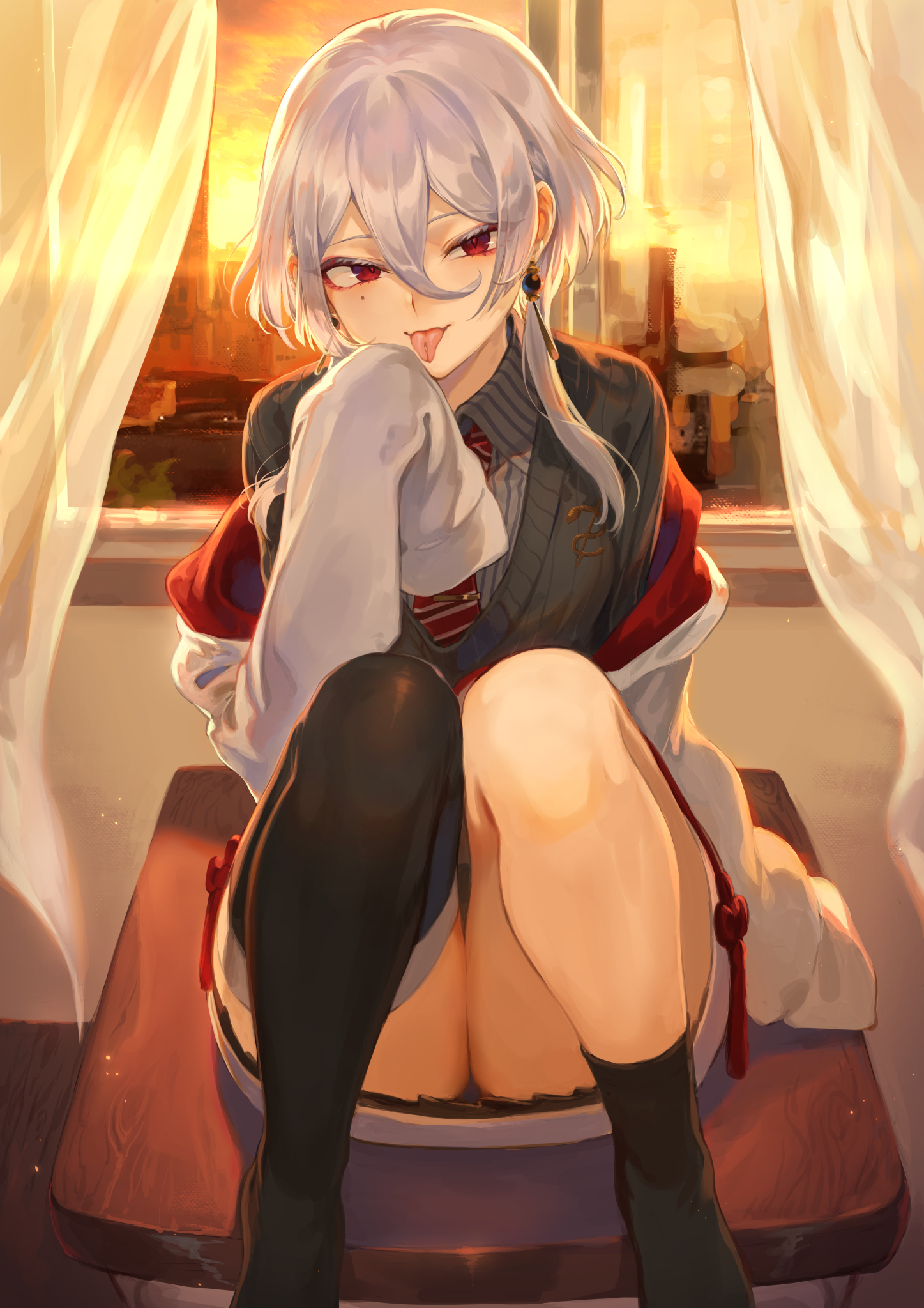 Anime Anime Girls Digital Art Artwork 2D Portrait Display Vertical School Uniform Silver Hair Red Ey 1447x2047