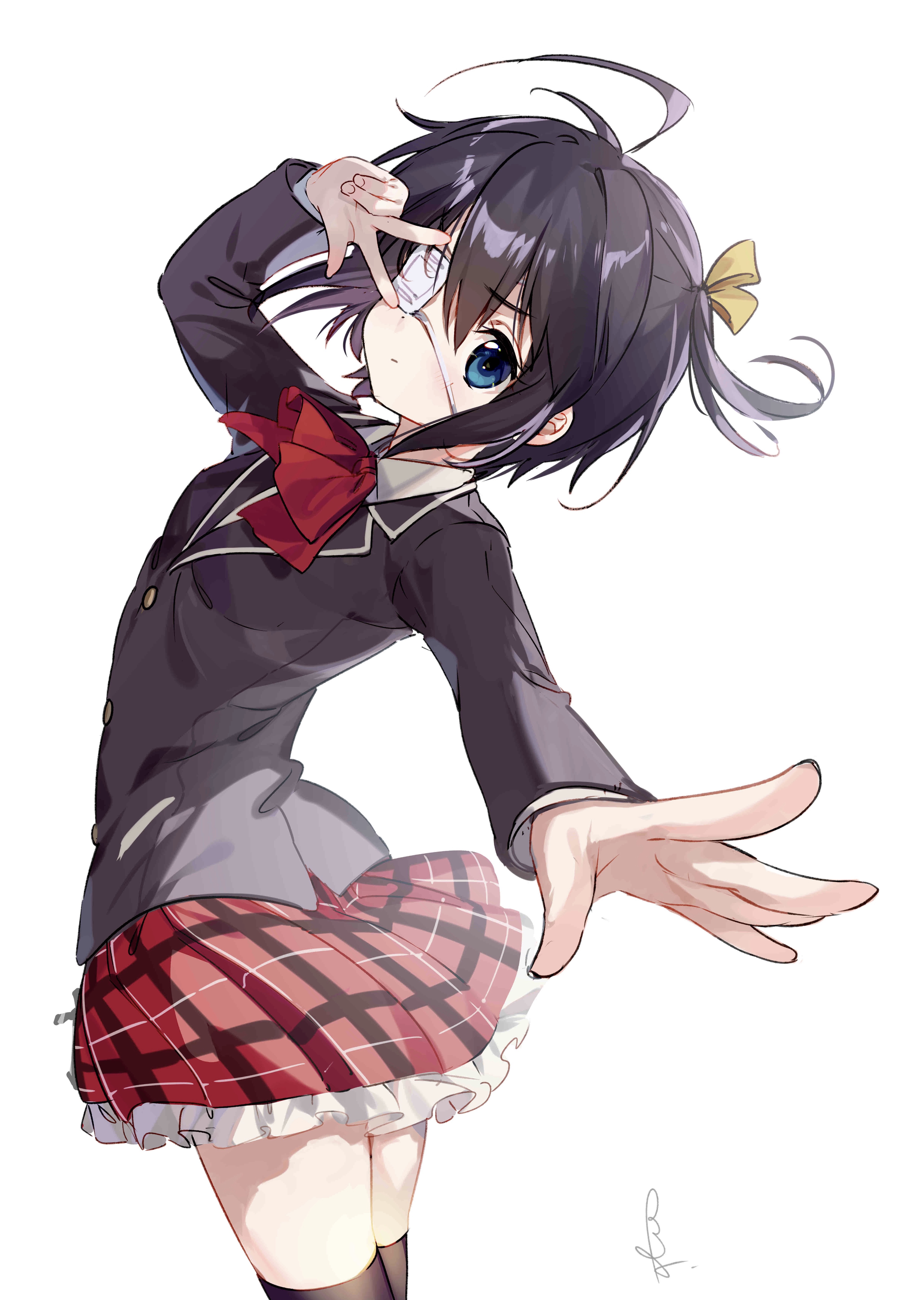 Anime Anime Girls Takanashi Rikka Blue Eyes Eyepatches School Uniform Vertical Dark Hair Chuunibyou  4117x5795