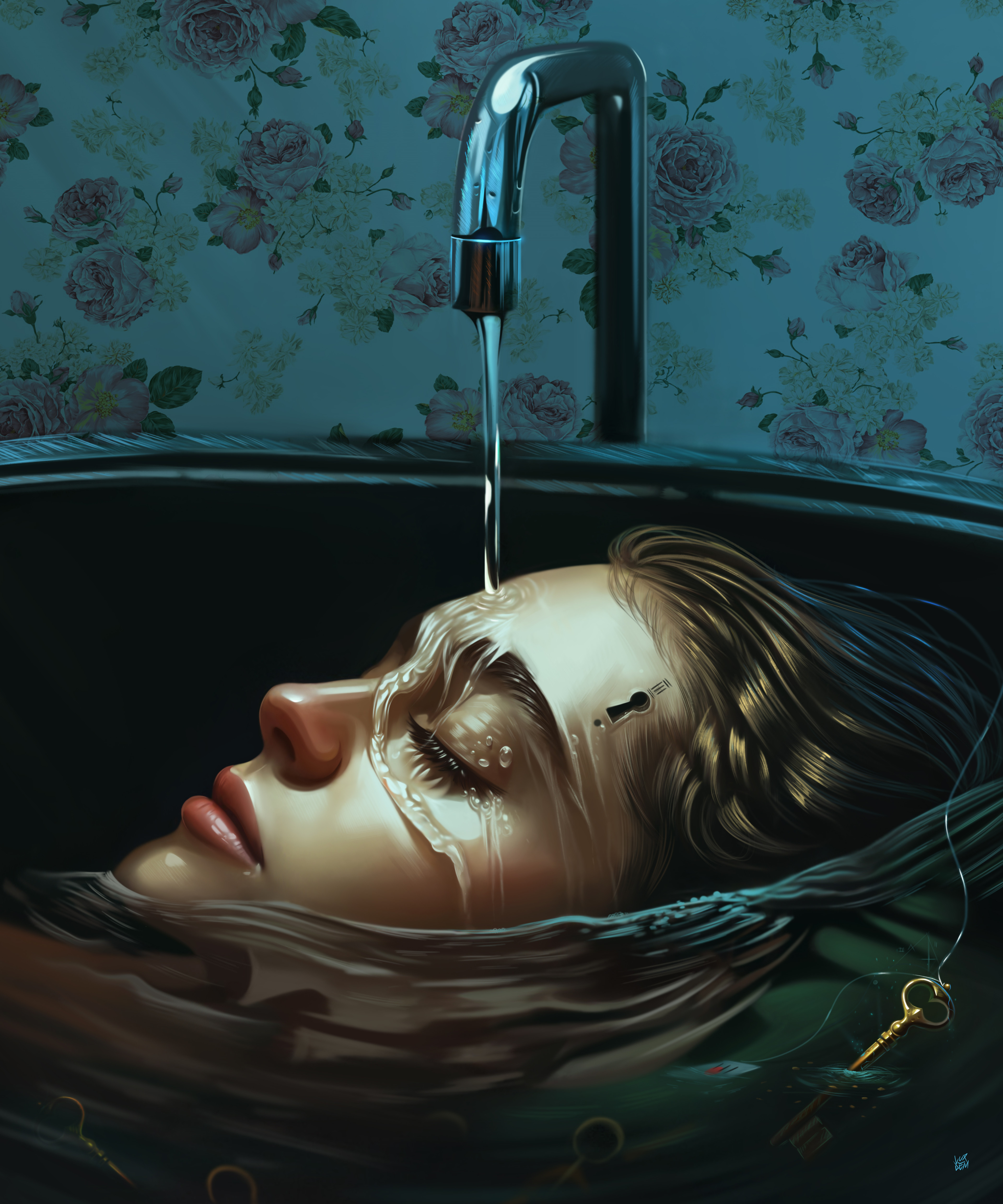 Ya Ar Vurdem ArtStation Women Women Indoors Bathtub Digital Painting In Bathtub Closed Eyes Portrait 3840x4608