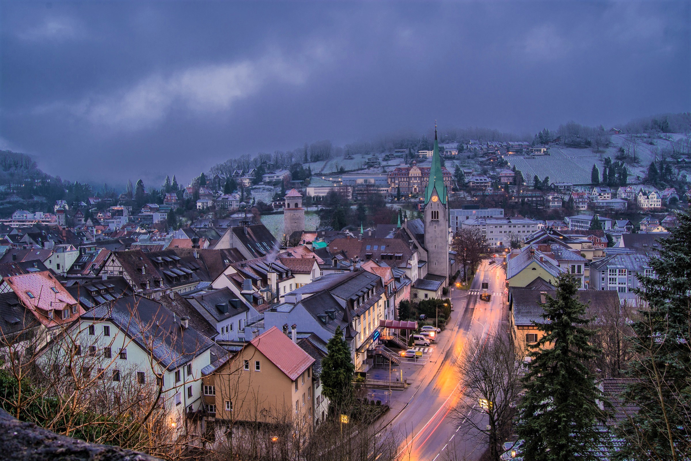 Austria Feldkirch House Road Snow Town Winter 2400x1600