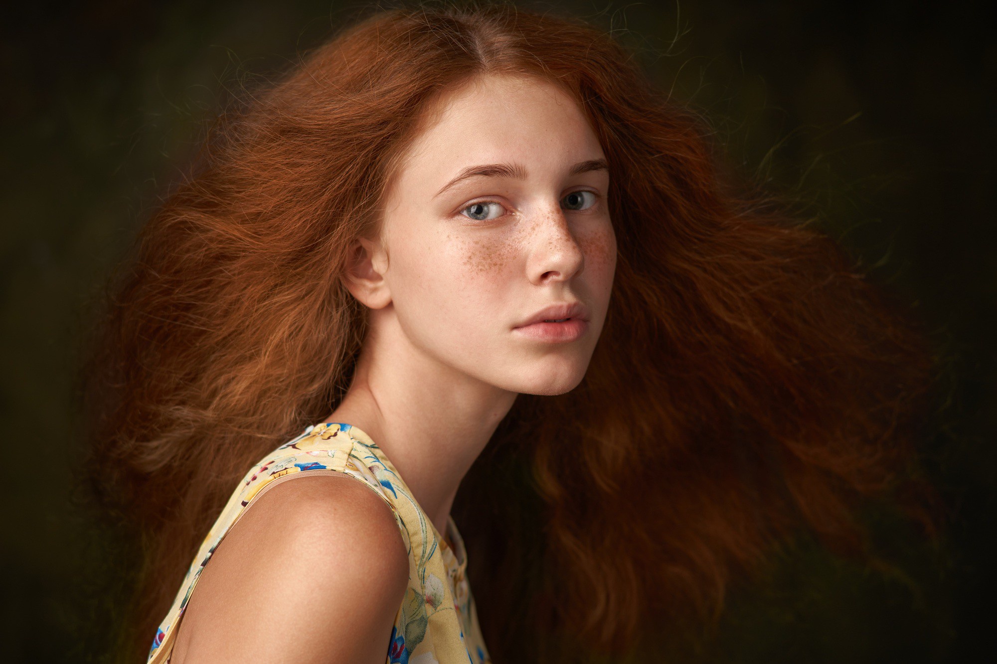 Blue Eyes Face Freckles Girl Long Hair Model Redhead Woman 2000x1333