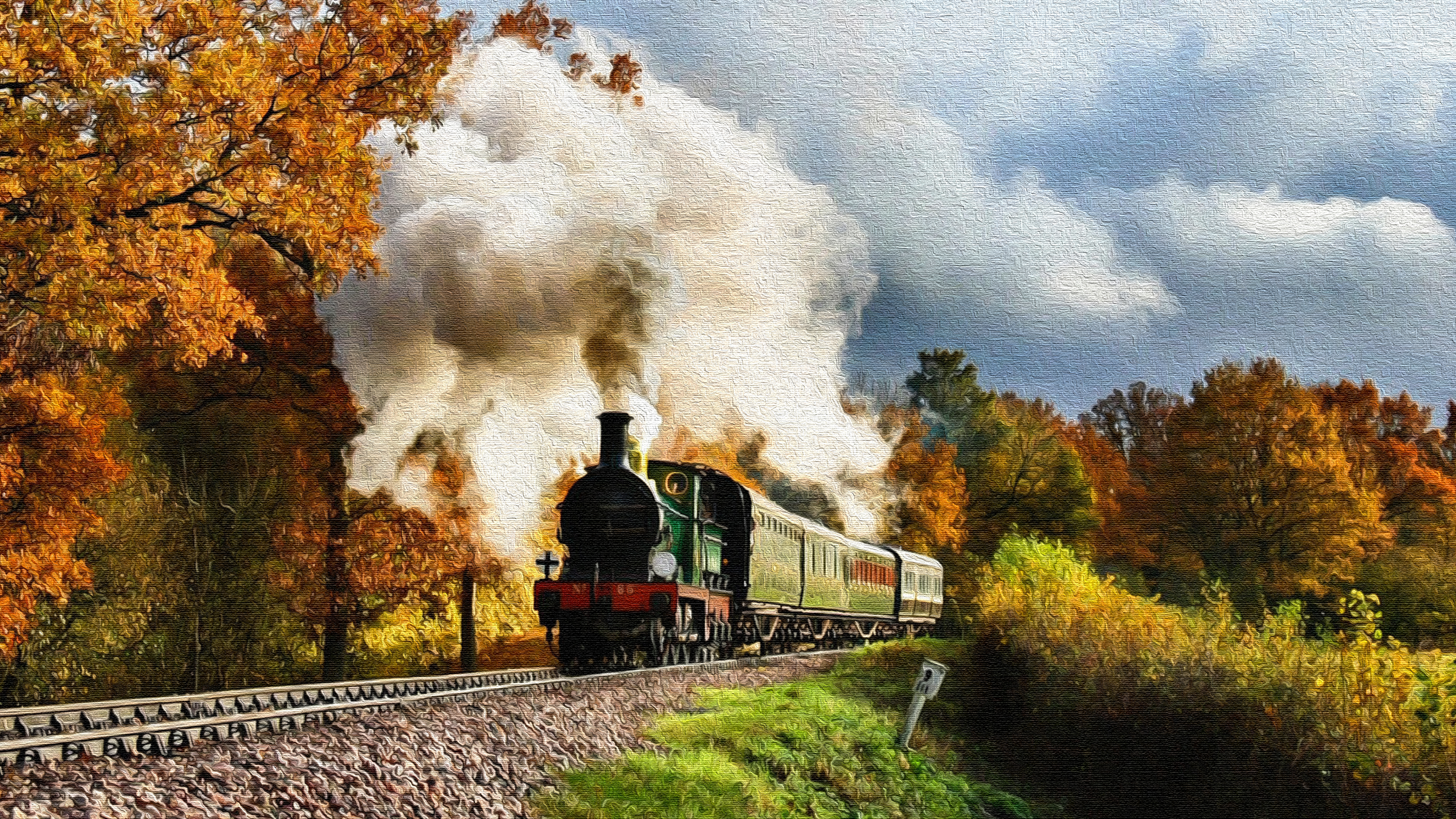 Artistic Fall Steam Train 3840x2160