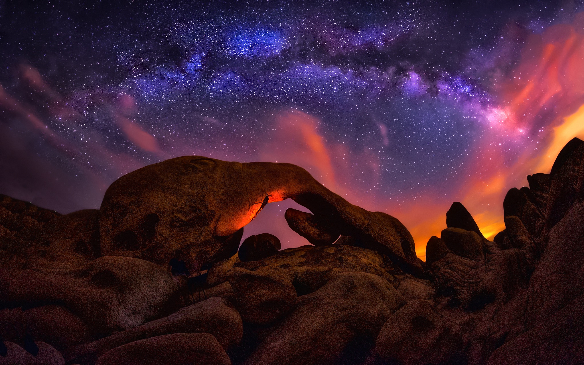 Joshua Tree National Park Milky Way Night Rock Sky Starry Sky Stars 2048x1281