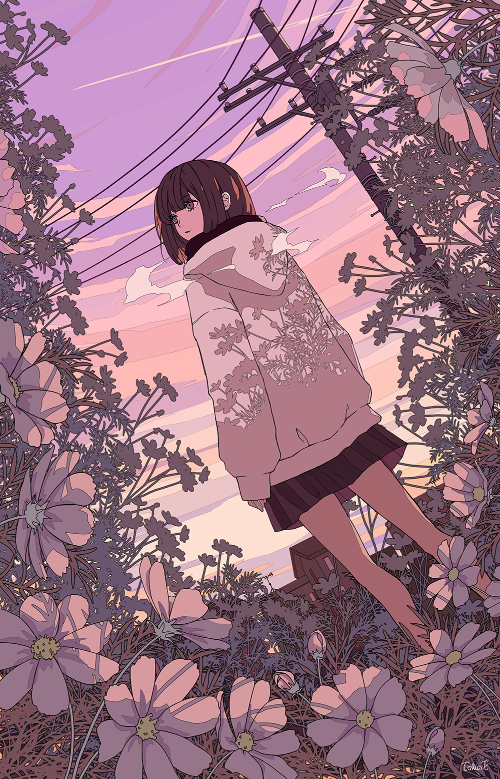 Anime Anime Girls Digital Art Artwork 2D Portrait Display Vertical Outdoors Flowers Power Lines Stan 1000x1556