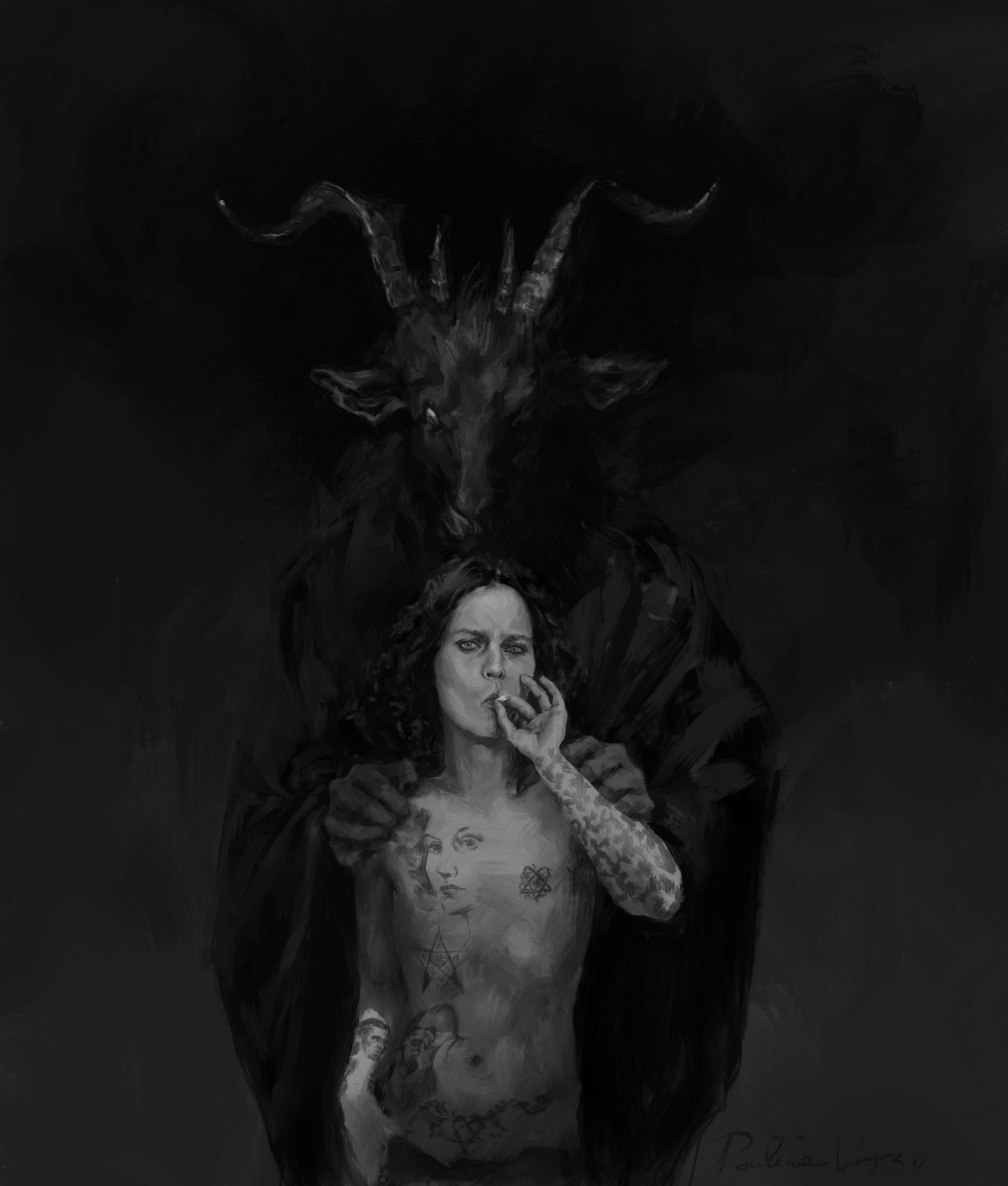Pauline Vos ArtStation Demon Demon Horns Portrait Display Artwork Looking At Viewer Devil Creature D 3400x4000