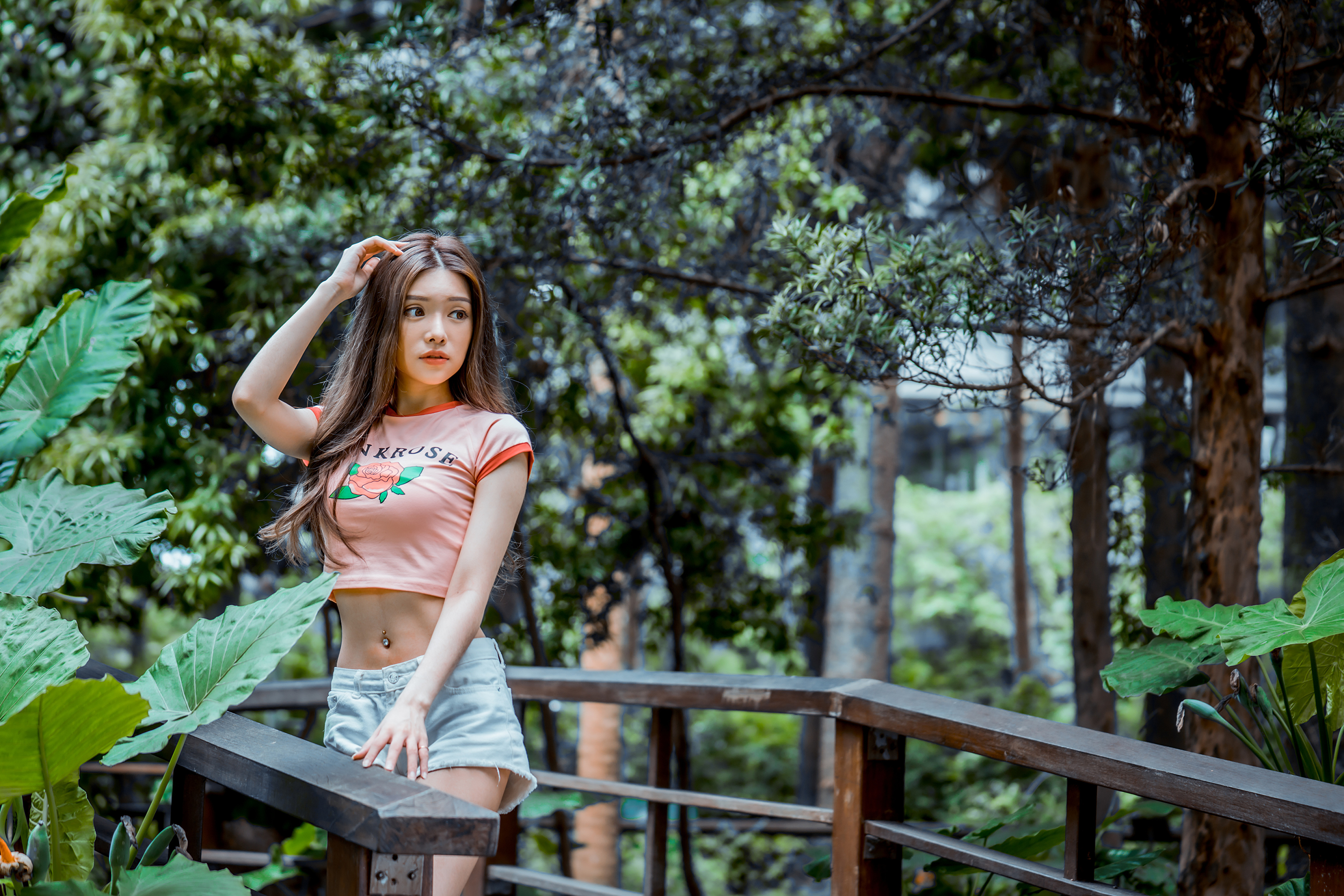 Asian Brunette Depth Of Field Girl Long Hair Model Shorts Woman 3840x2561