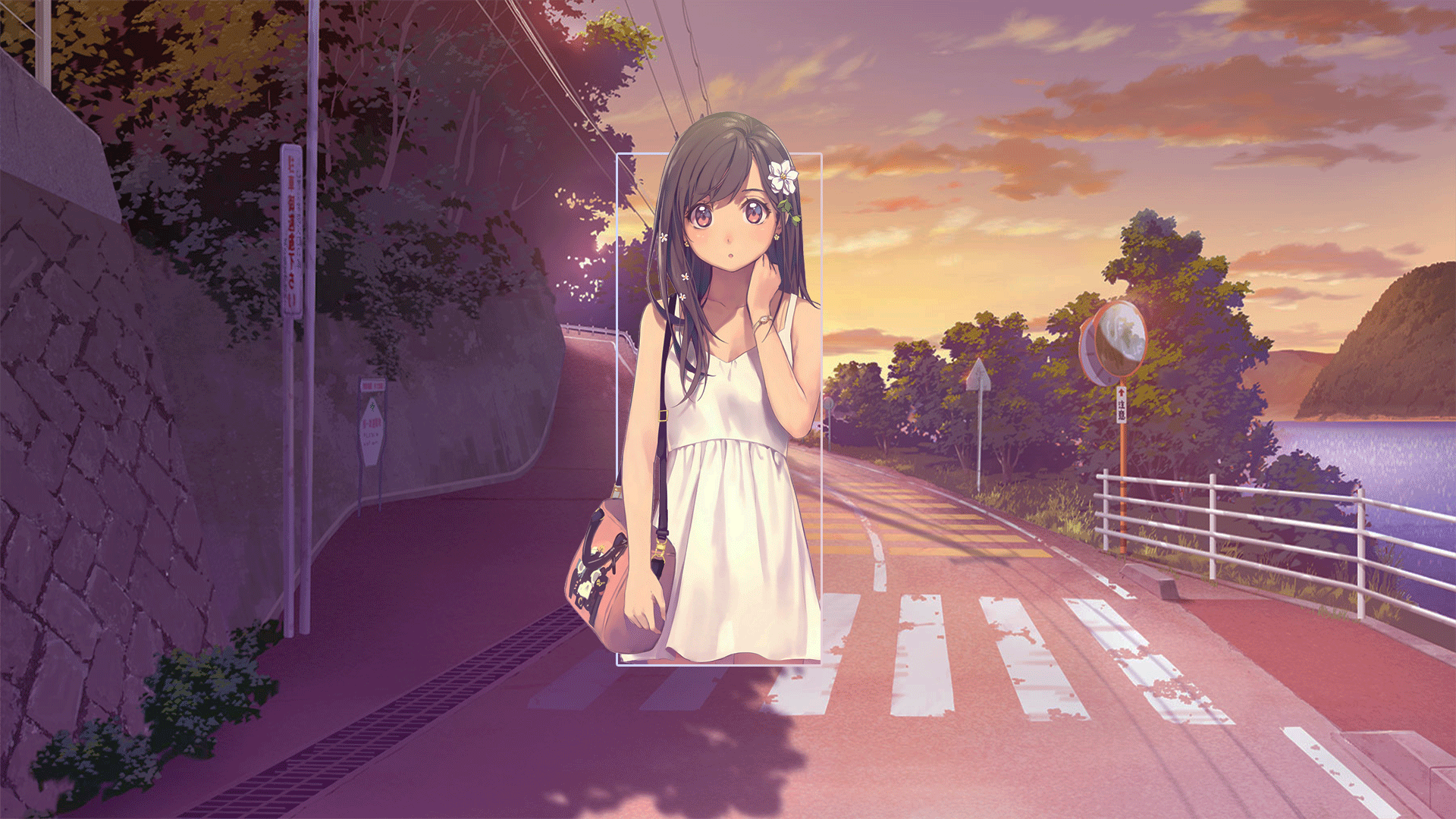 Anime Anime Girls Street Afternoon Road Photoshop Digital Art Picture In Picture Anime Landscape Tre 1920x1080