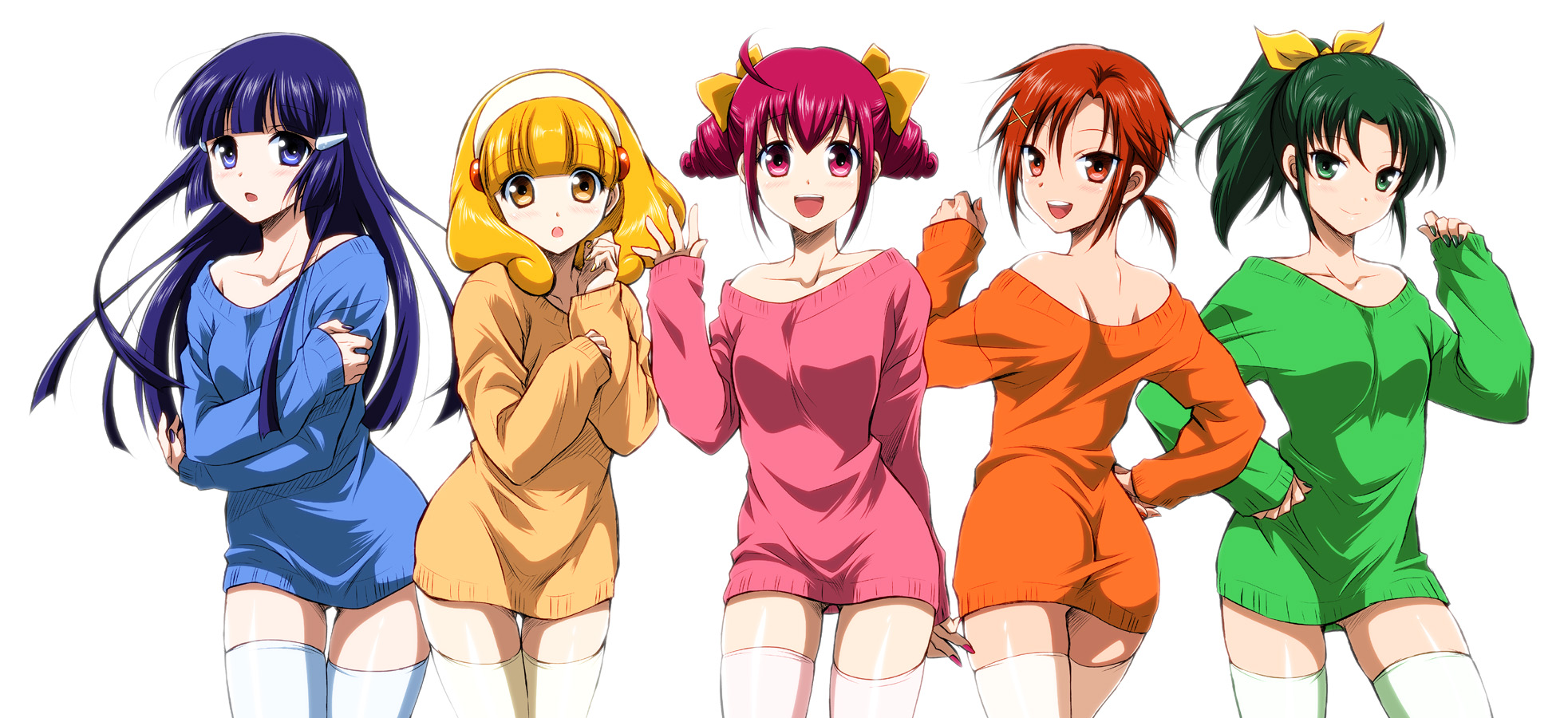 Precure Pretty Cure Thigh Highs Sweater Anime Girls Wauwa Aoki Reika Hoshizora Miyuki Midorikawa Nao 1965x900