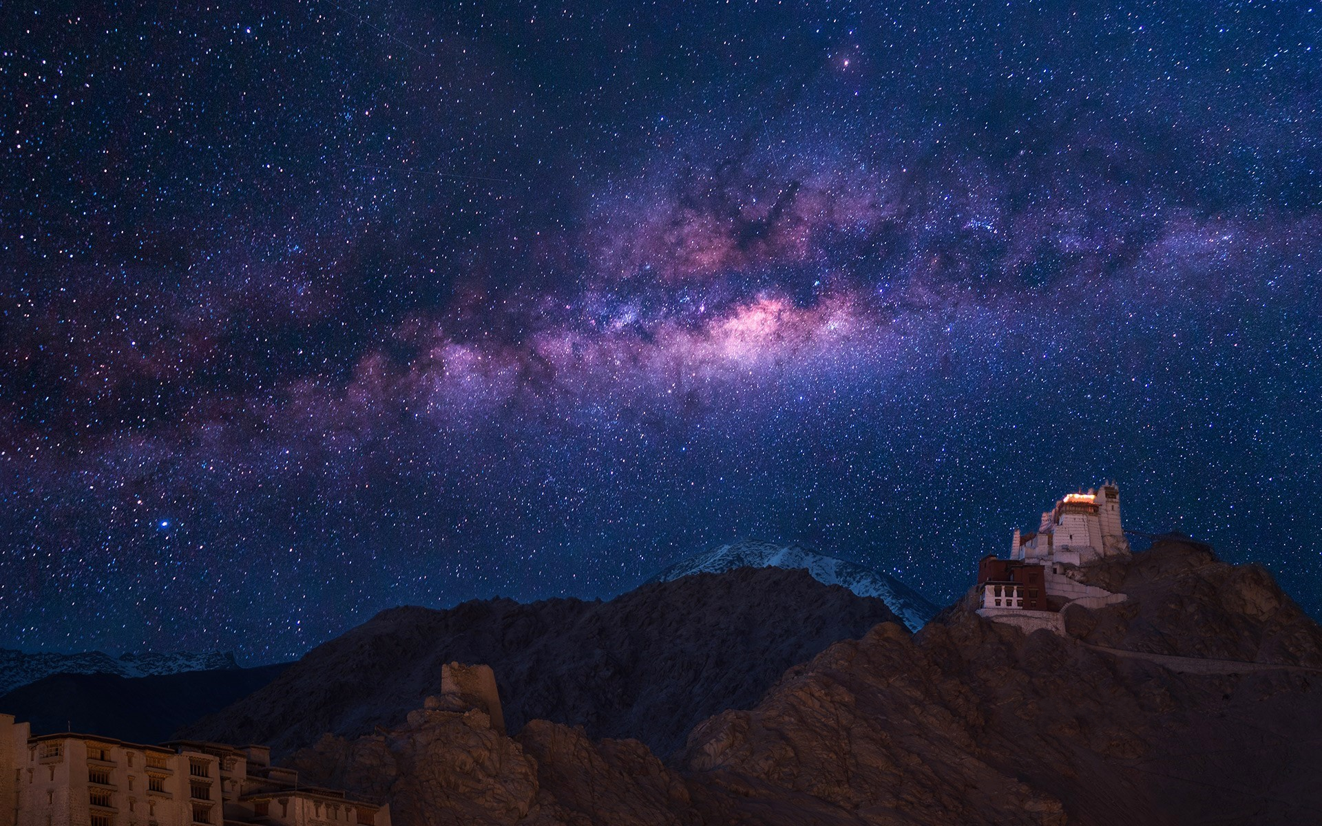 Earth Milky Way Monastery Mountain Sky Star Starry Sky 1920x1200
