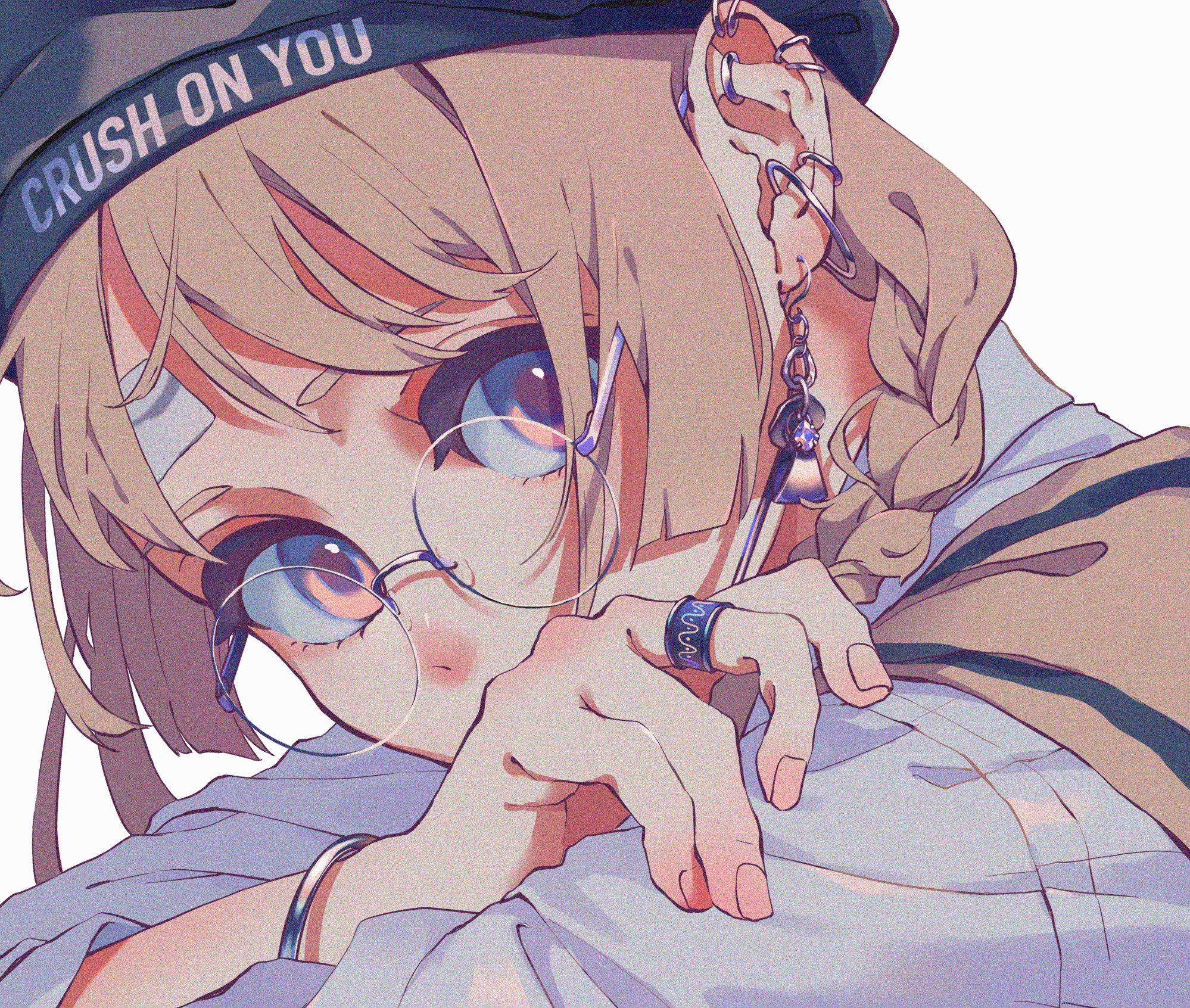 Anime Anime Girls Glasses Earring Piercing Blue Eyes Rings Wristband Hat Looking At Viewer Ritao Kam 1998x1692