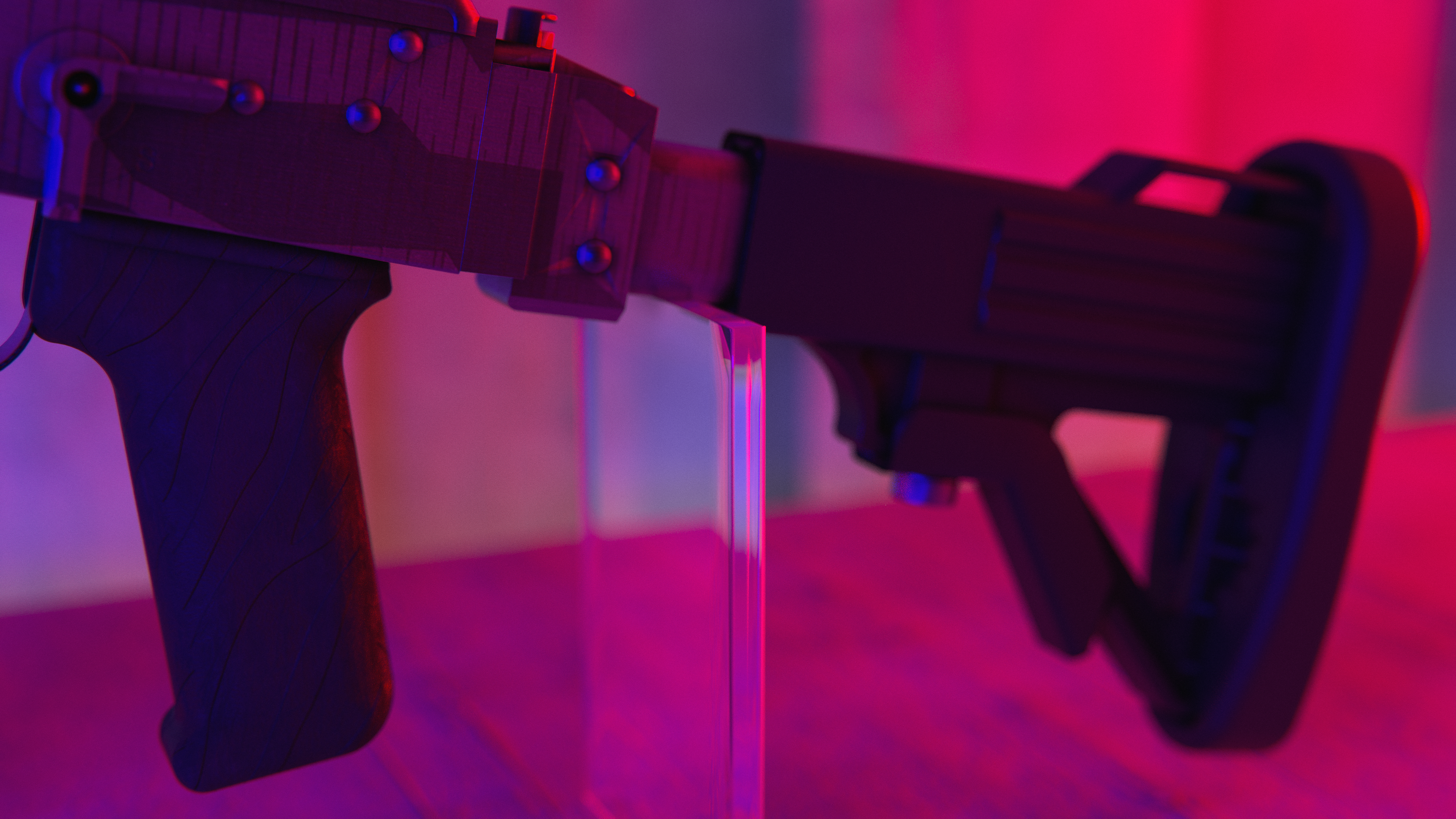 CGi Digital Art Render Rendering Weapon Rifles Mini Beryl Neon Lights Neon 3840x2160