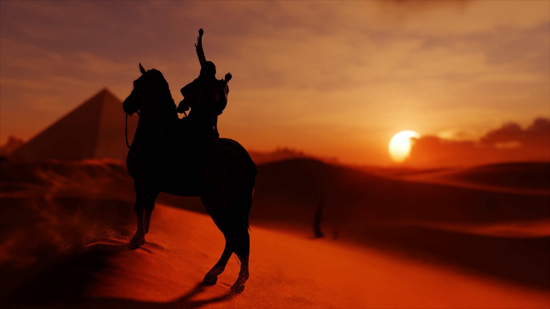Assassin 039 S Creed Origins Bayek Of Siwa Horse Silhouette Sunset 1920x1080