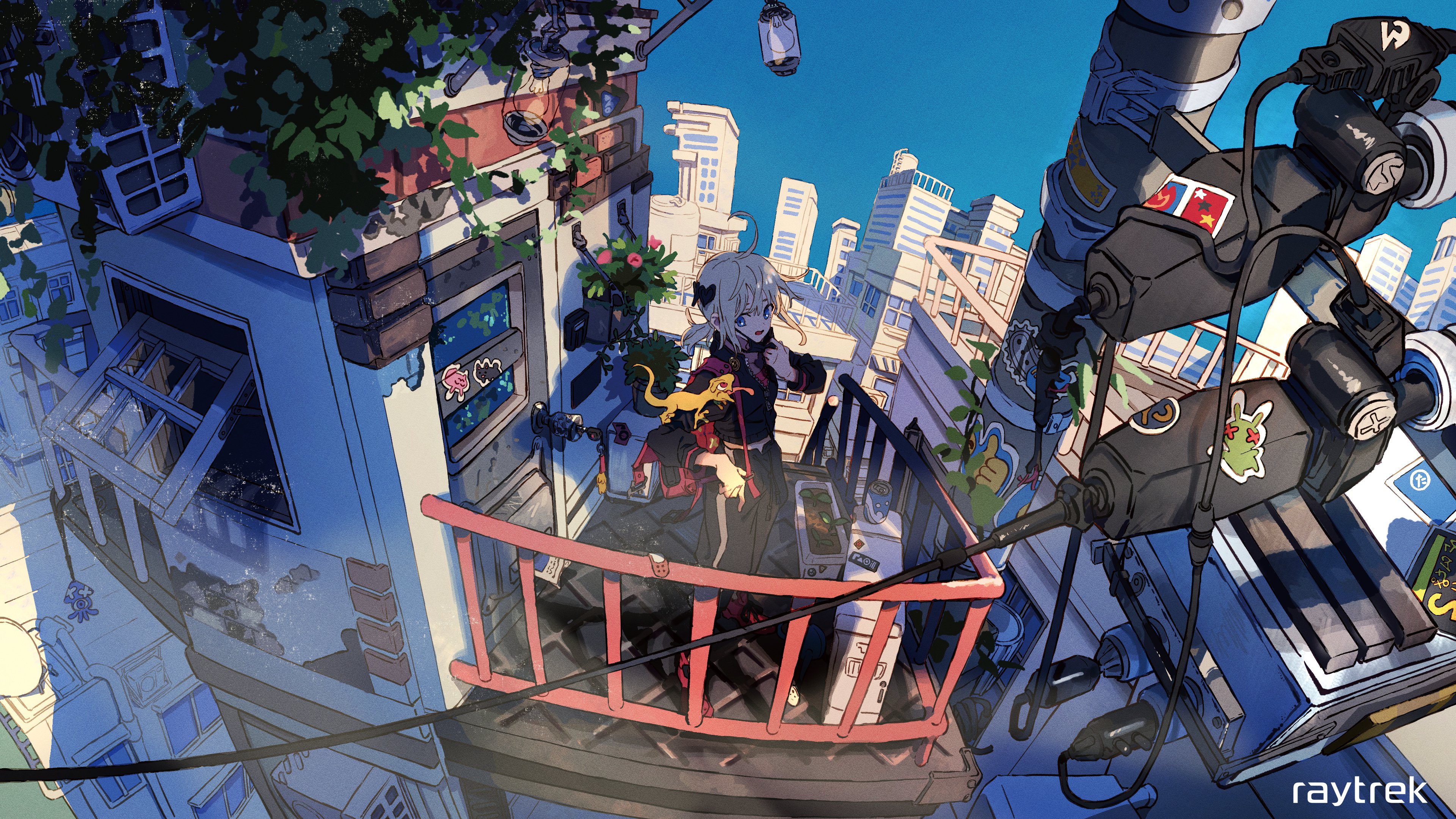 Anime Girls Anime City Lizards Balcony Stickers Artwork Original Characters 3840x2160