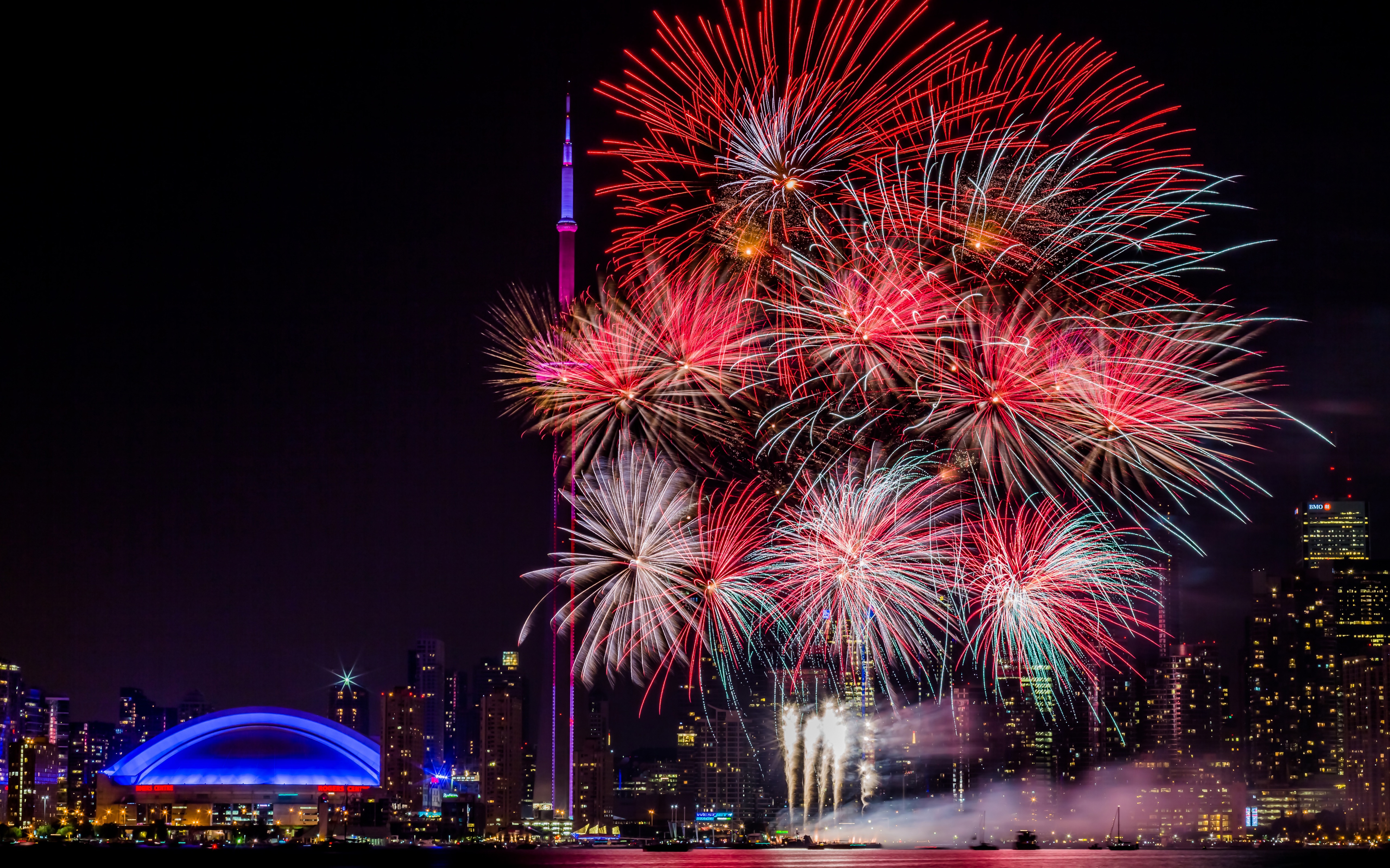 Canada City Fireworks Light Night Toronto 5120x3200