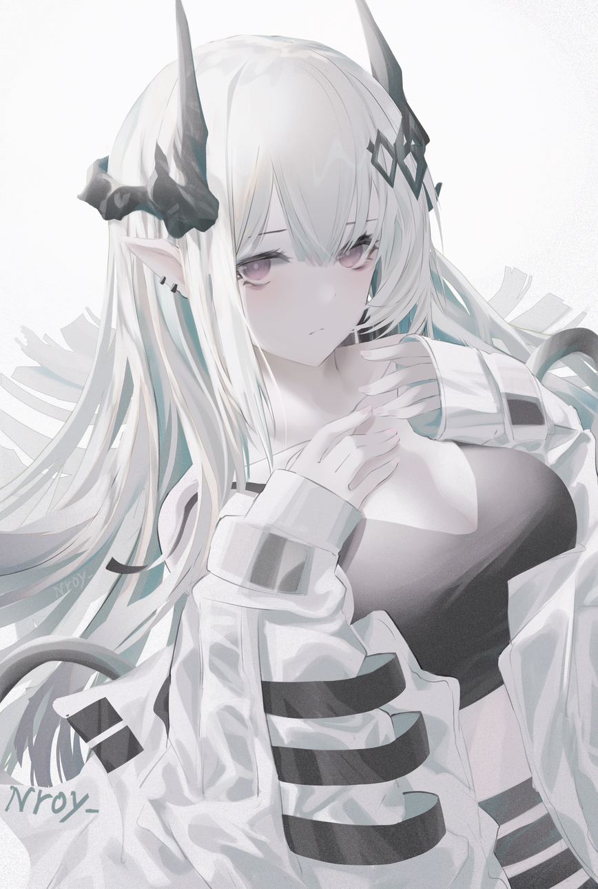 Portrait Display Arknights Nroy Anime Girls Silver Hair Horns Pointy Ears Mudrock Arknights 868x1290