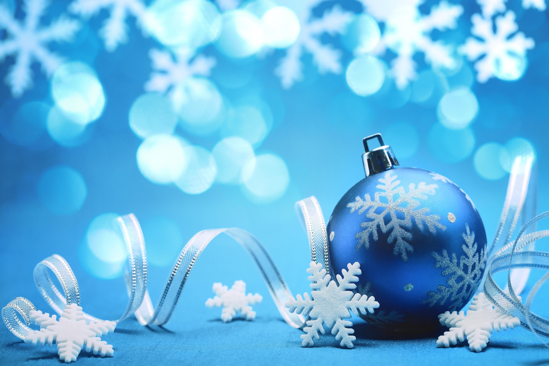Blue Christmas Ornaments Ribbon Snowflake 1920x1280
