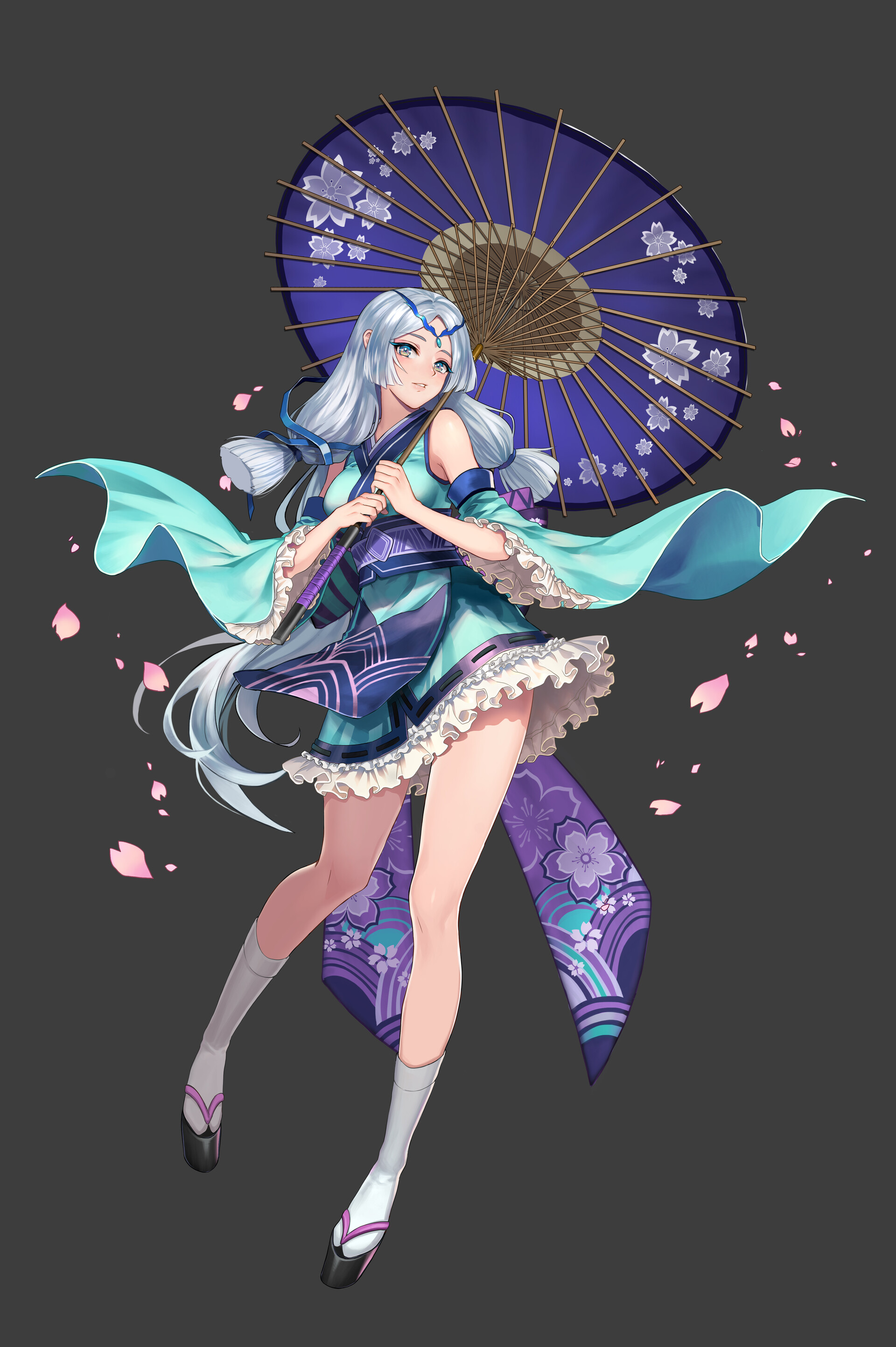Anime Anime Girls Gray Background Simple Background Legs Looking At Viewer Umbrella Fantasy Art Fant 1920x2886