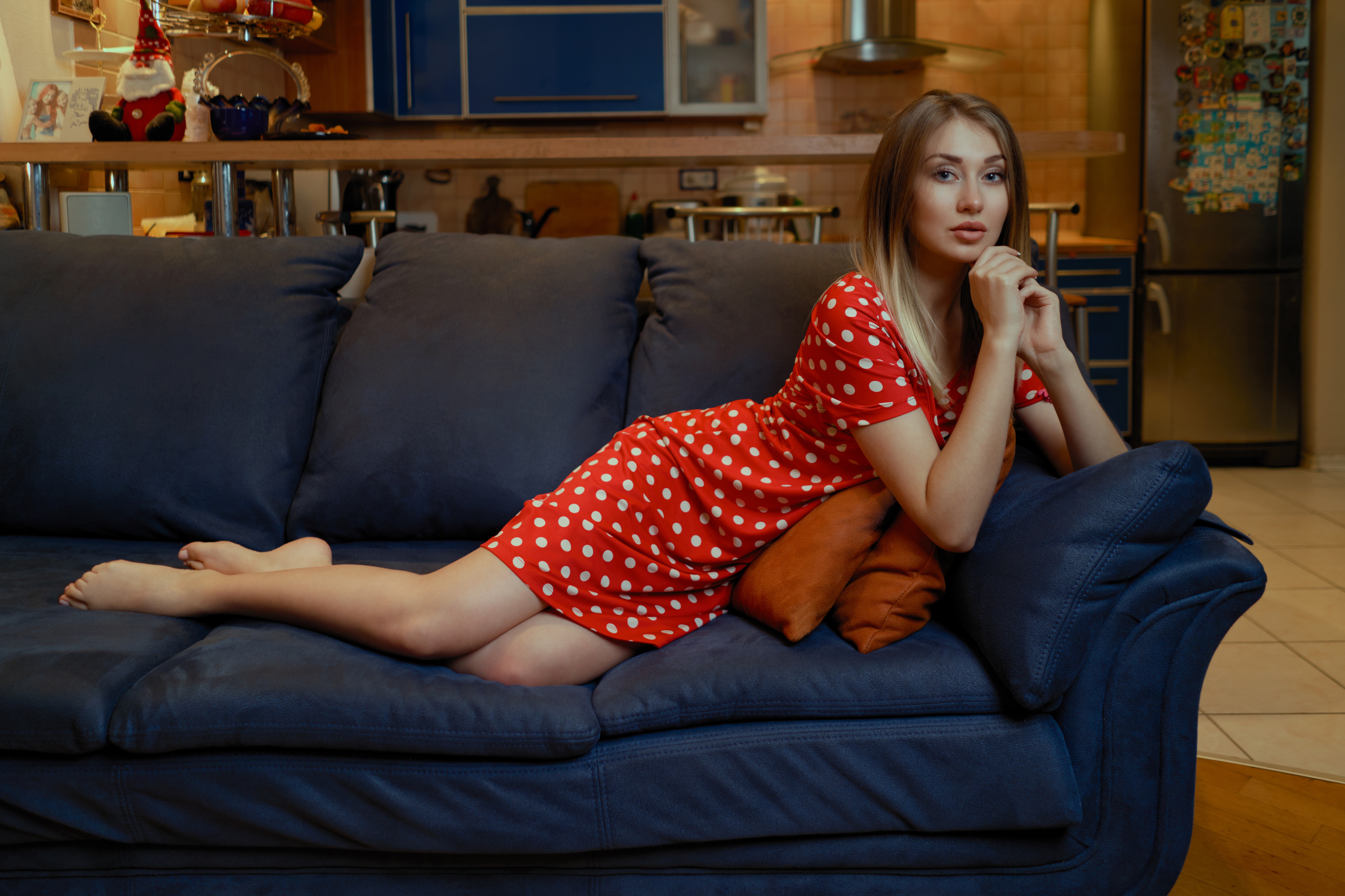 Blonde Blue Eyes Dress Girl Model Sofa Woman 6000x4000
