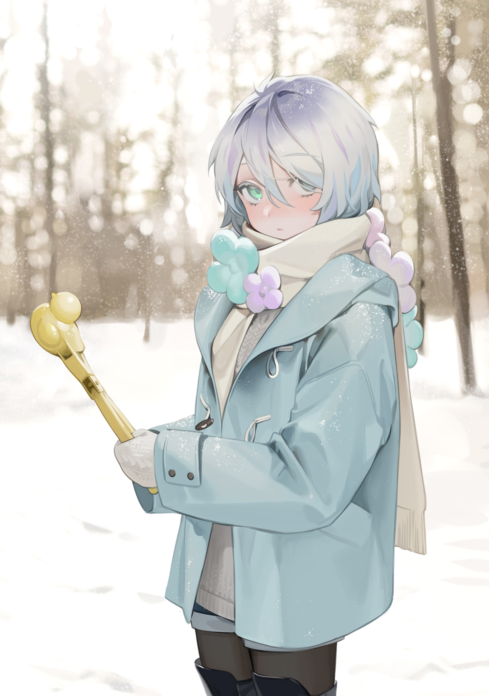 Anime Anime Girls Snow Original Characters Ohisashiburi Vertical Winter Coats Scarf Blushing Silver  1000x1422