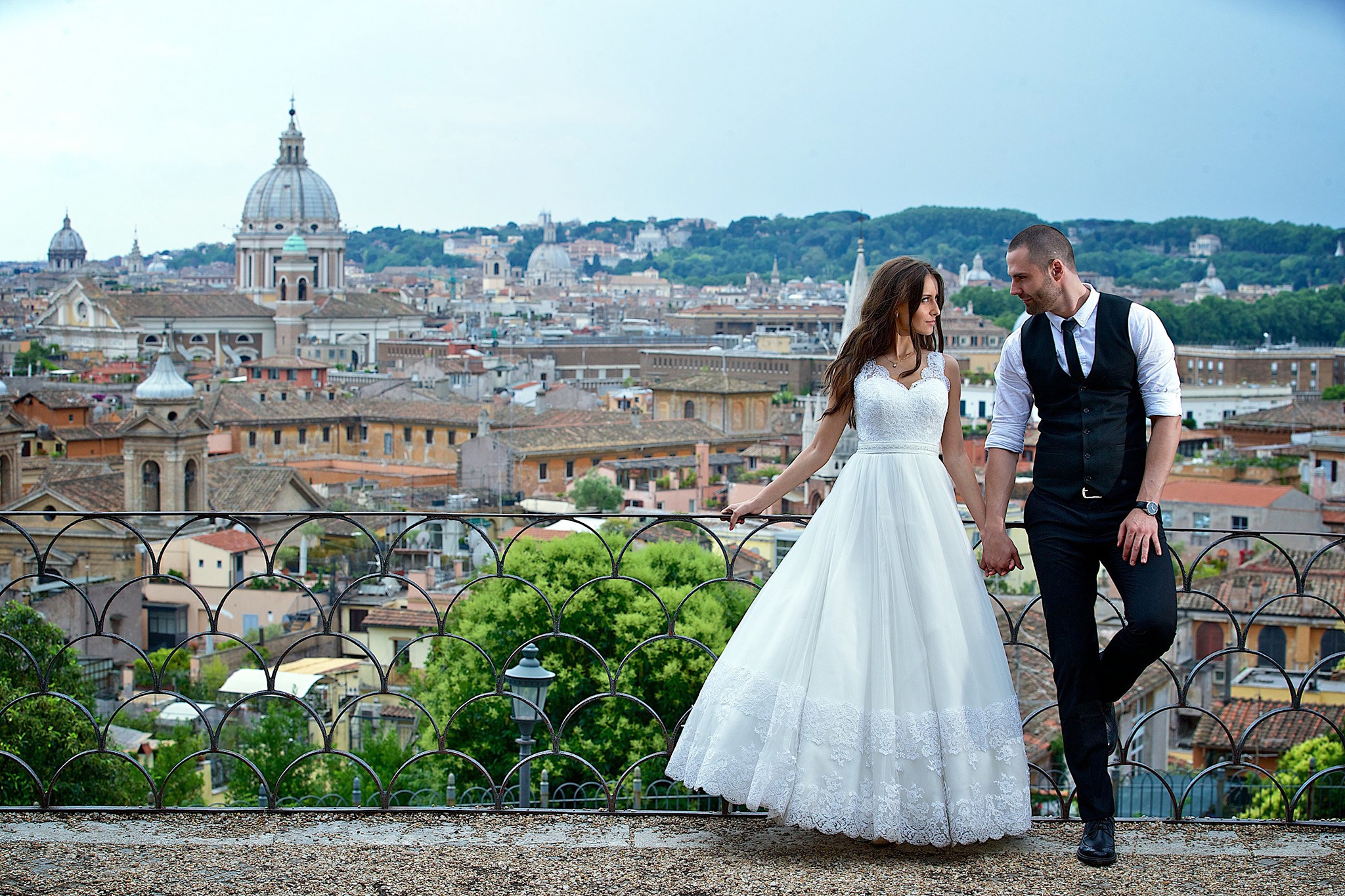 Brunette Couple Long Hair Love Man Wedding Wedding Dress Woman 2048x1365